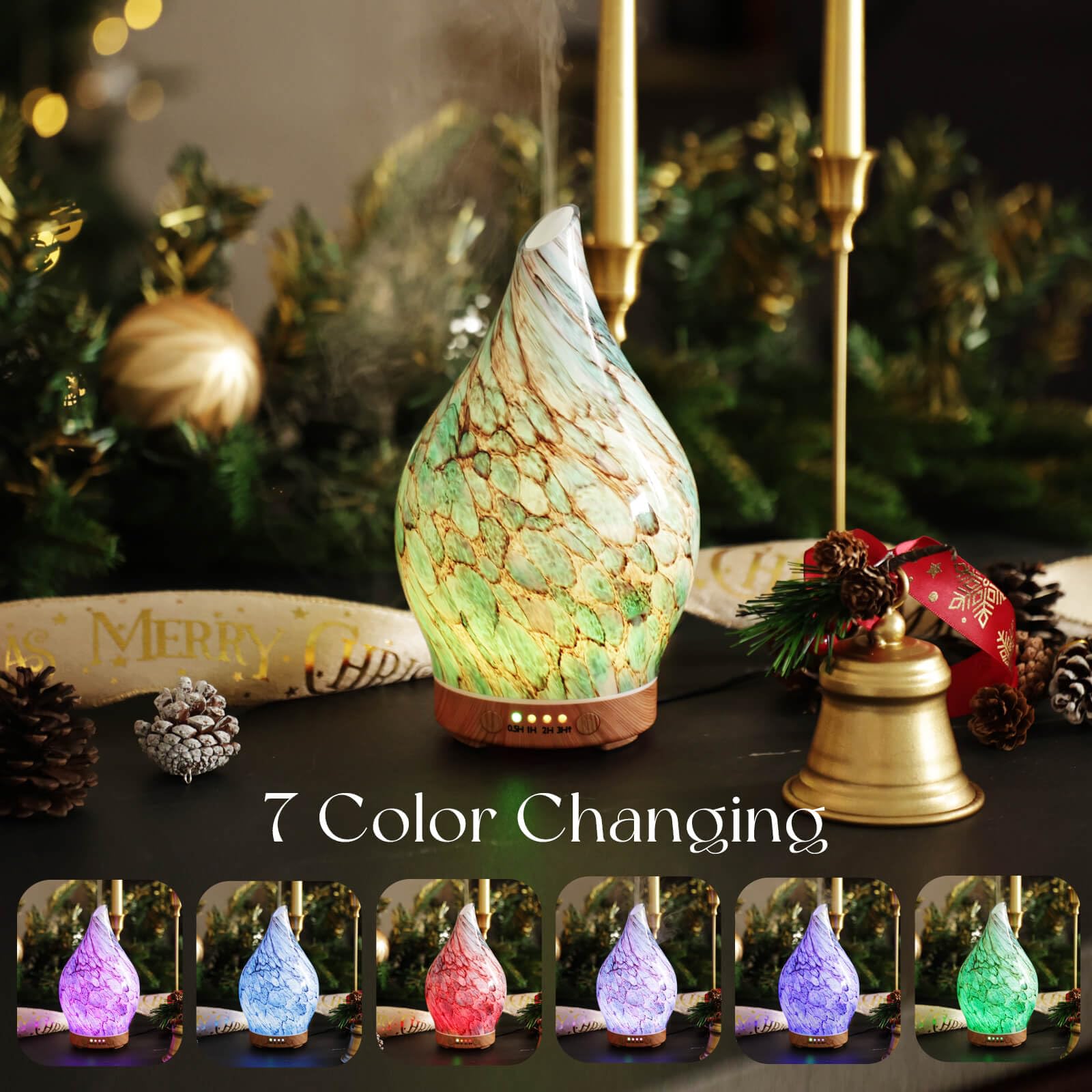 Porseme 100ml Glass Essential Oil Diffuser – Color-Changing Aromatherapy Ultrasonic Diffuser