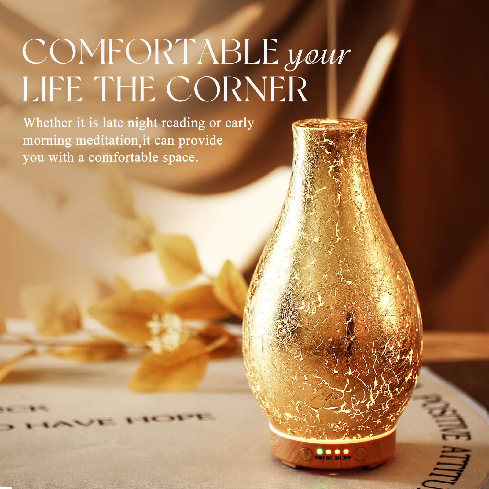 Porseme 100ml Gold-Plated Volcano Diffuser - 7 LEDs, Waterless Auto-Off