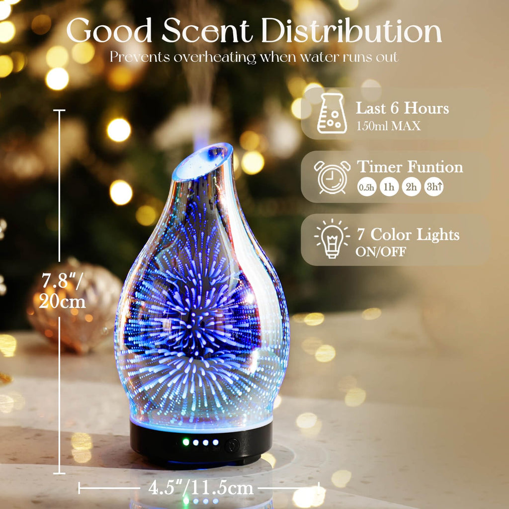 Porseme 150ml Glass Essential Oil Diffuser – 7-Color LED, Auto-Off, Ultrasonic Mist
