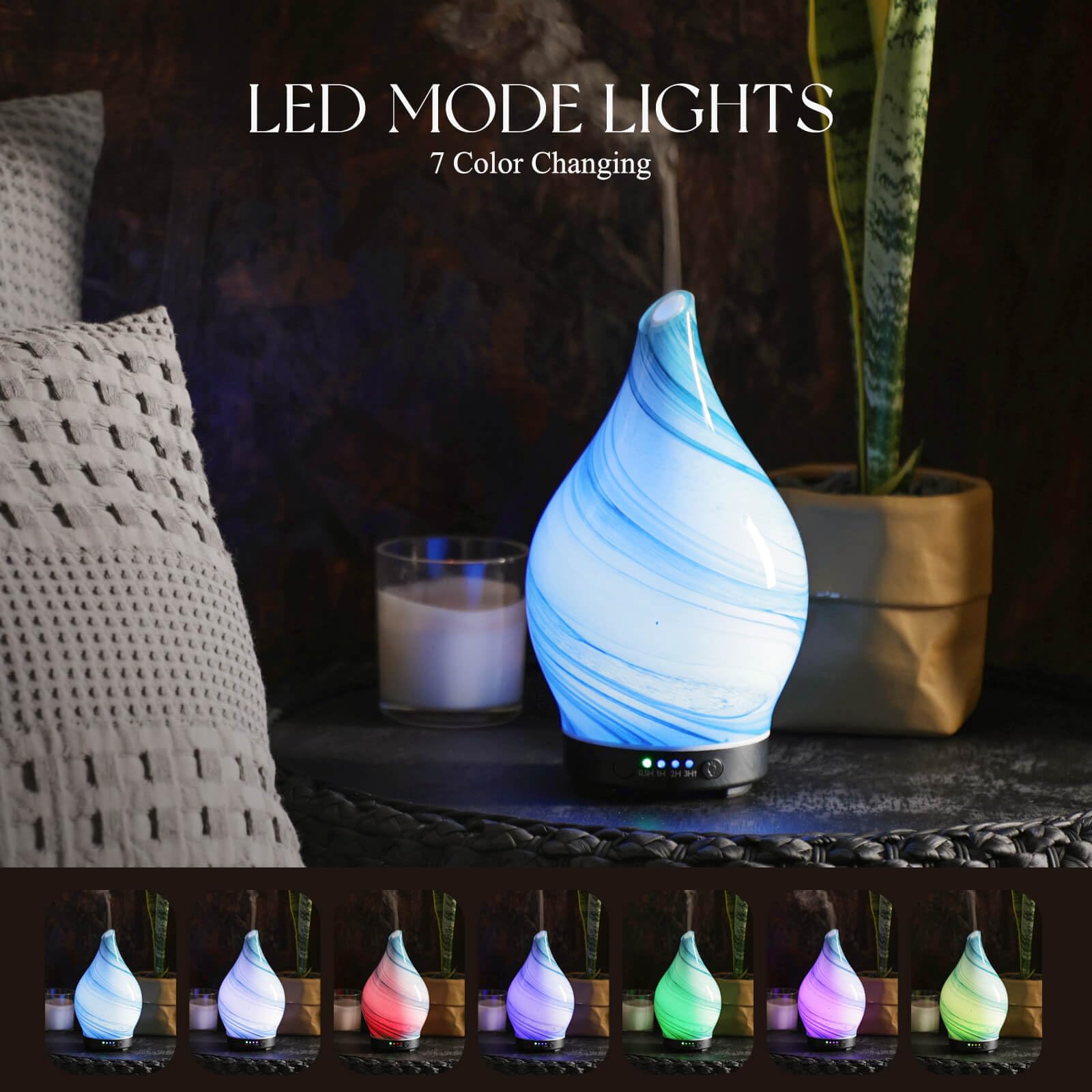 Porseme 150ml Glass Essential Oil Diffuser – Color-Changing Ultrasonic Humidifier (Blue Ink)