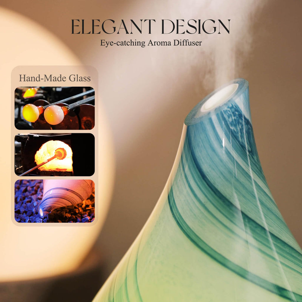 Porseme 150ml Glass Essential Oil Diffuser – Color-Changing Ultrasonic Humidifier (Blue Ink)
