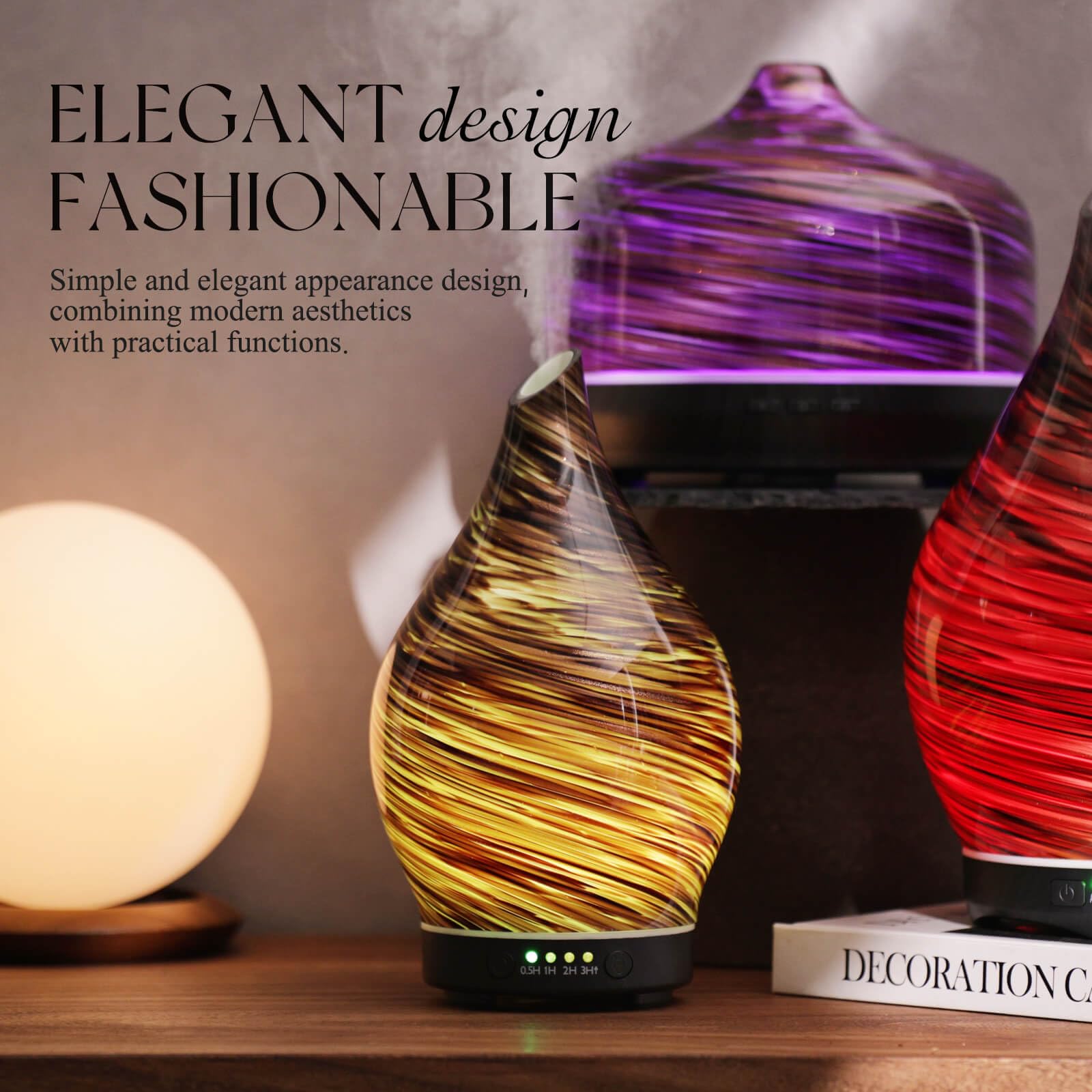 Porseme 150ml Glass Diffuser - Dark Golden | 6-Hour Ultrasonic Aromatherapy, Auto-Off