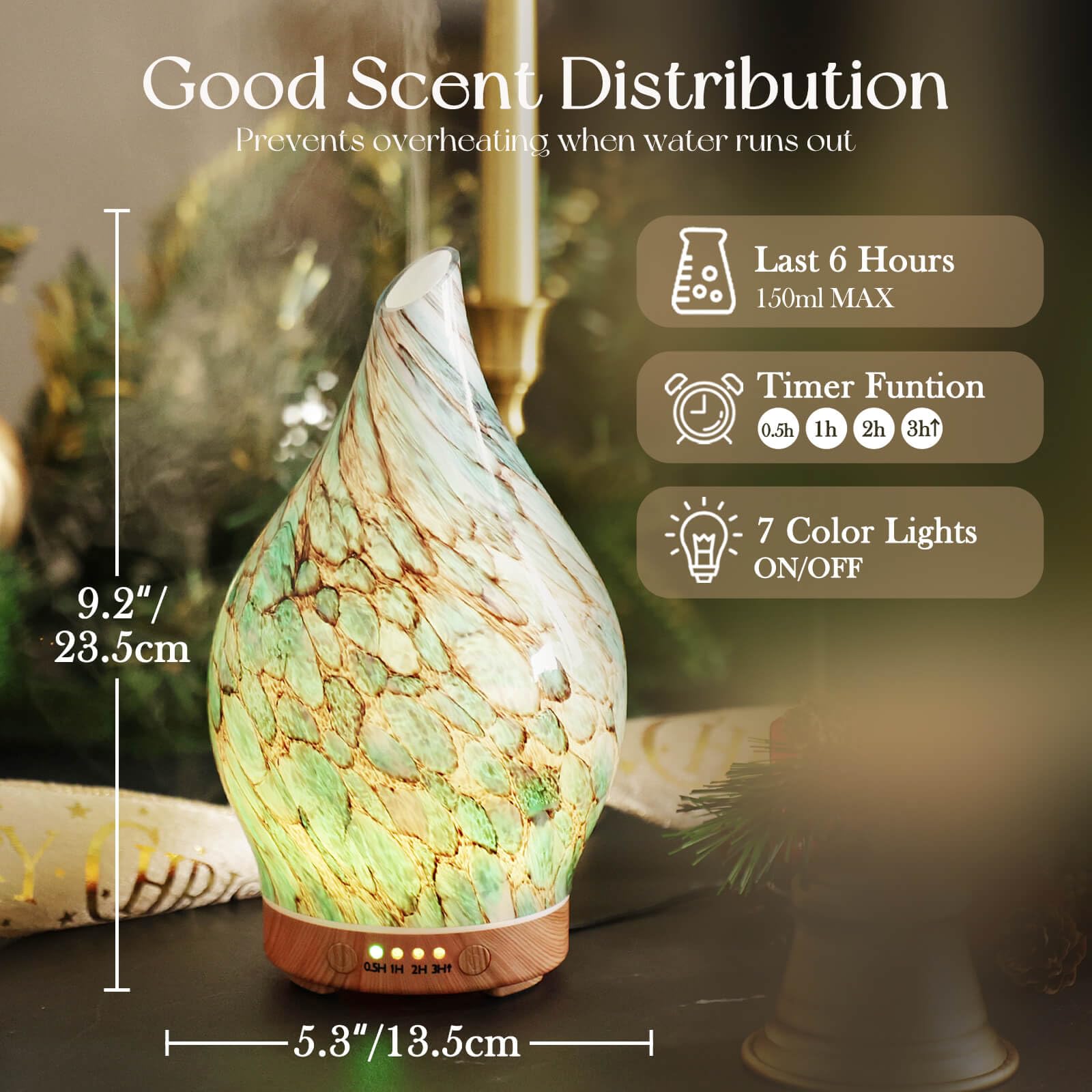 Porseme 150ml Glass Essential Oil Diffuser | Ultrasonic Humidifier, Auto-Off, LED Light