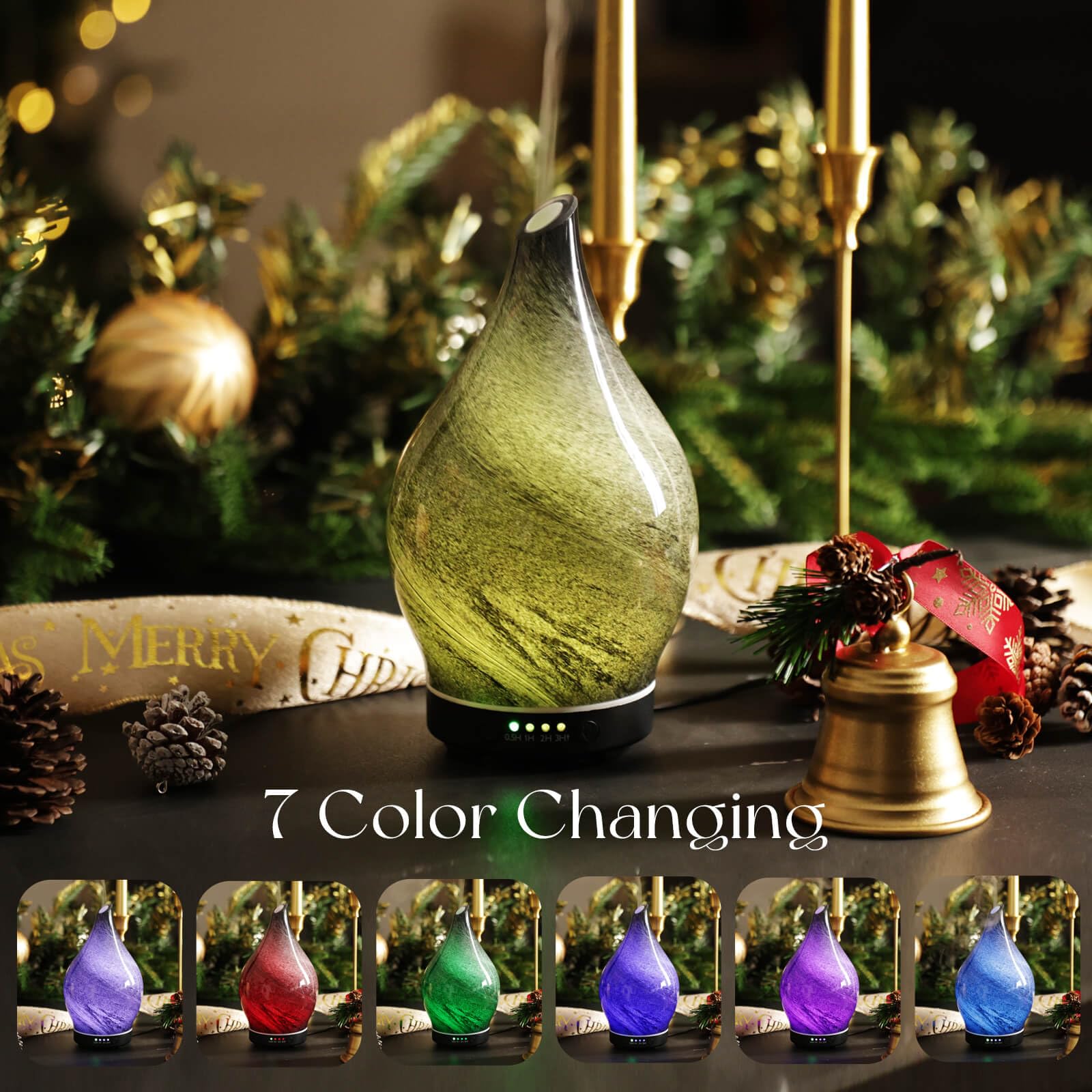 Porseme 150ml Glass Essential Oil Diffuser – Obsidian, Color Changing LED, 6h Ultrasonic