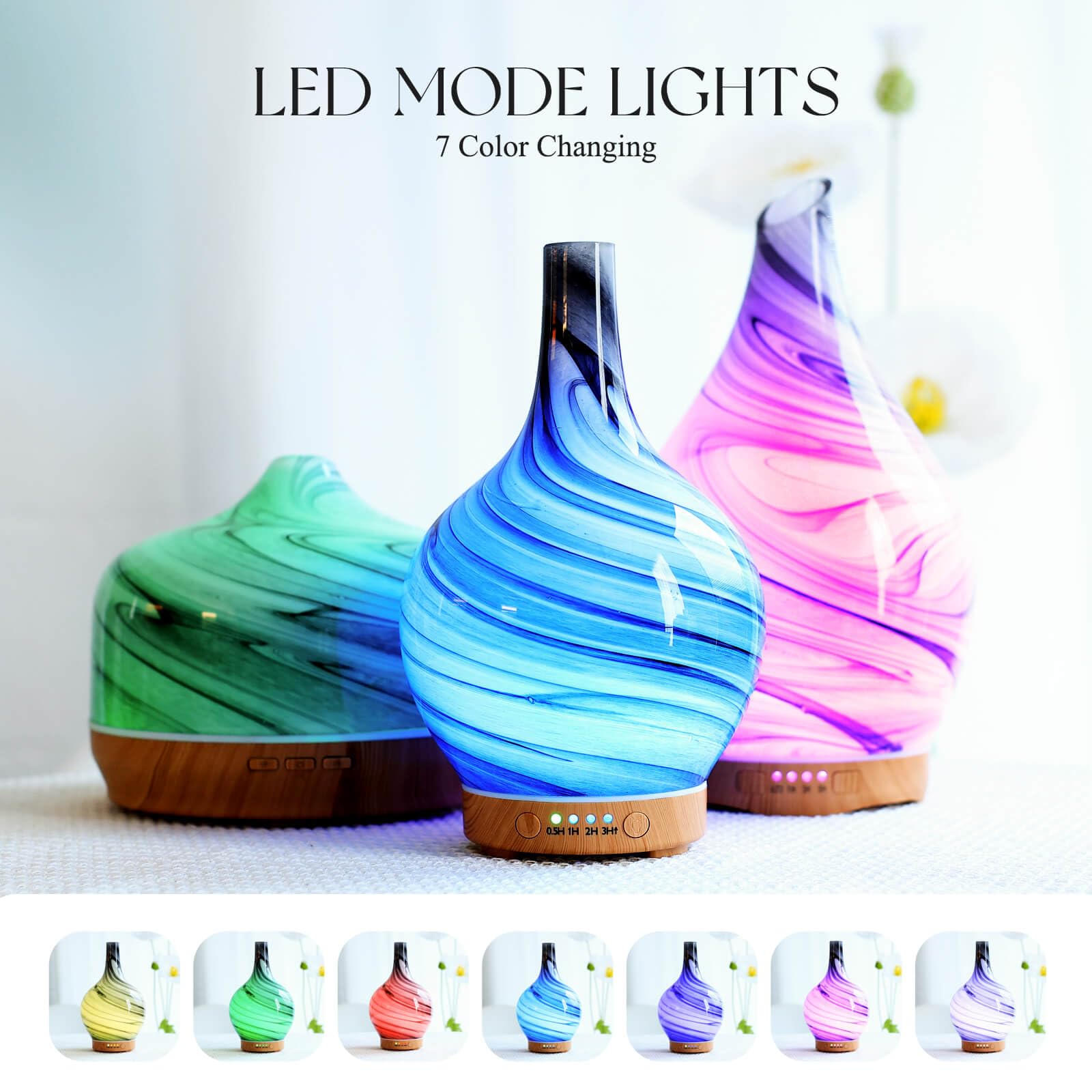 Porseme 150ml Glass Diffuser – Color-Changing Aromatherapy Humidifier