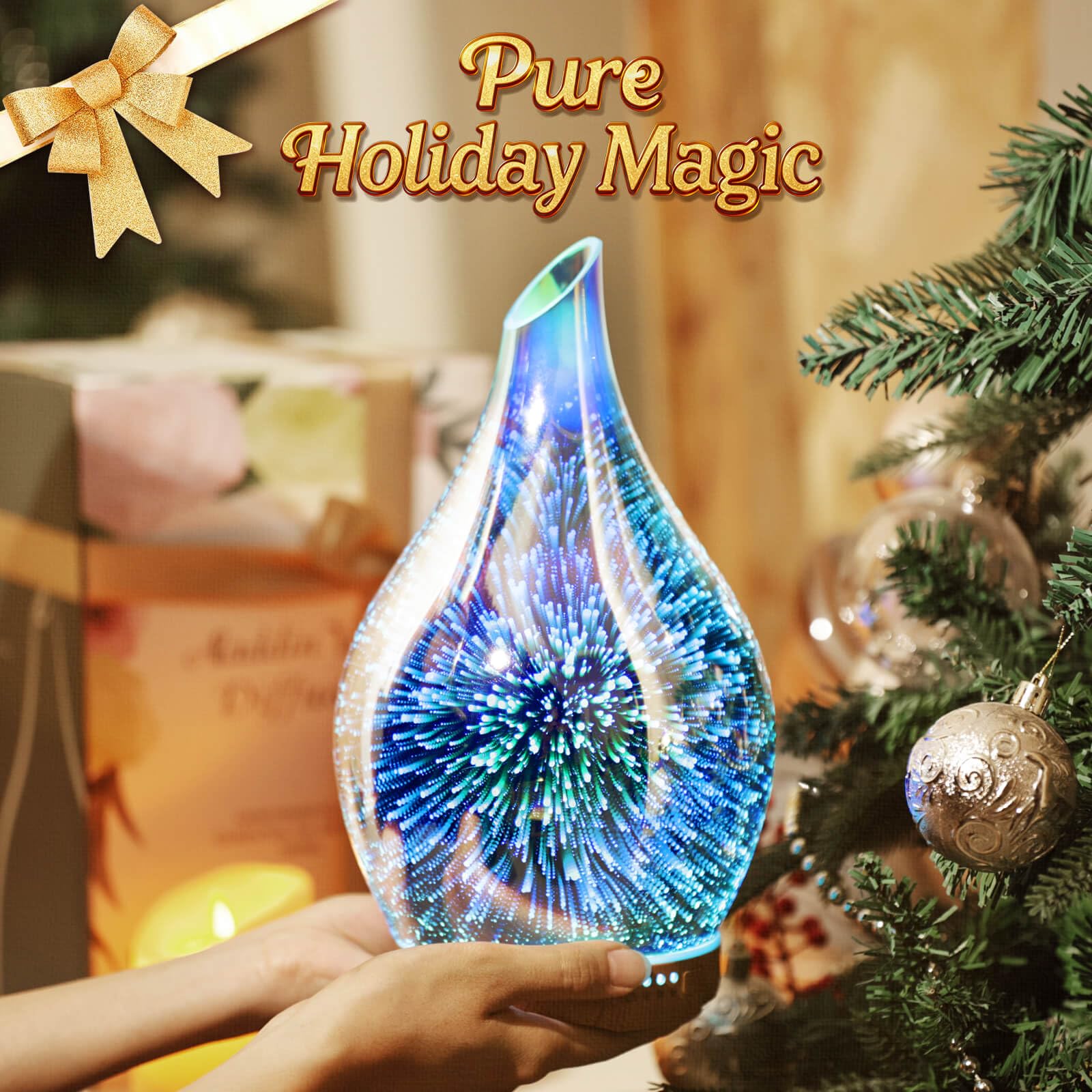 Porseme 280ml 3D Glass Essential Oil Diffuser – Ultrasonic Humidifier, Auto Shut-Off, BPA Free