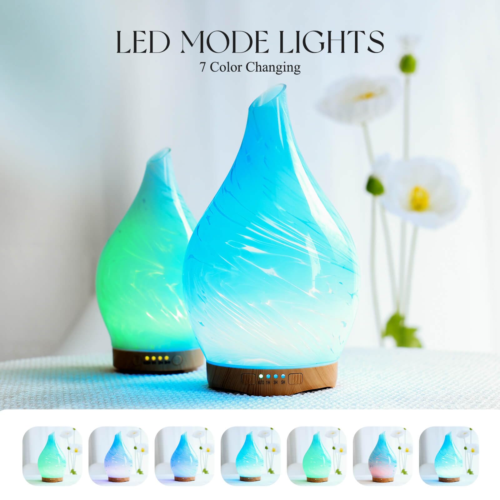 Porseme 280ml Glass Diffuser – Blue Wave, Color Changing LED, 7h Run Time