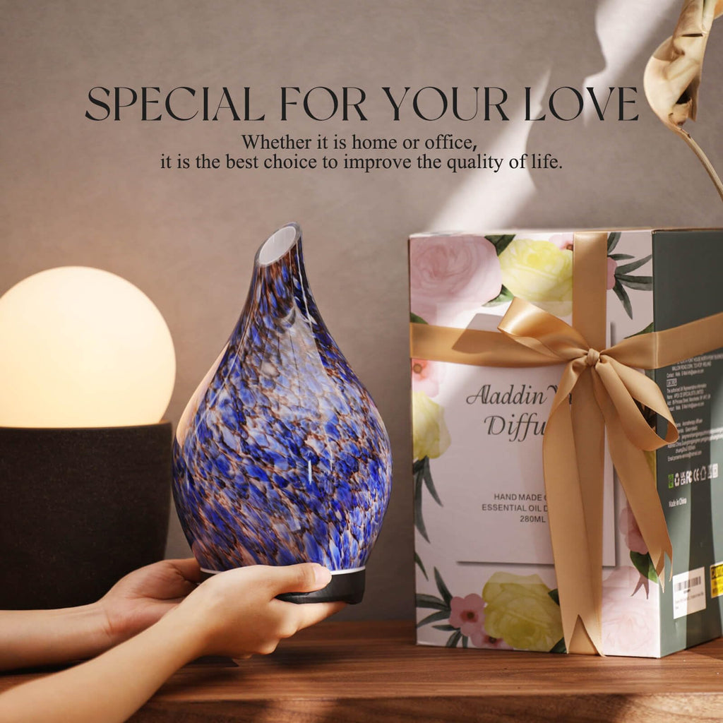 Porseme 280ml Glass Essential Oil Diffuser – Deep Blue, Color Changing, Ultrasonic Humidifier, Auto-Off
