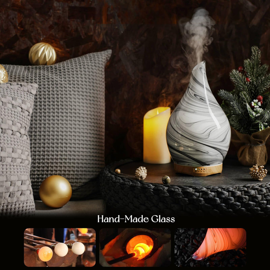 Porseme 280ml Glass Essential Oil Diffuser – Color-Changing LED, Auto-Off, 7h Runtime