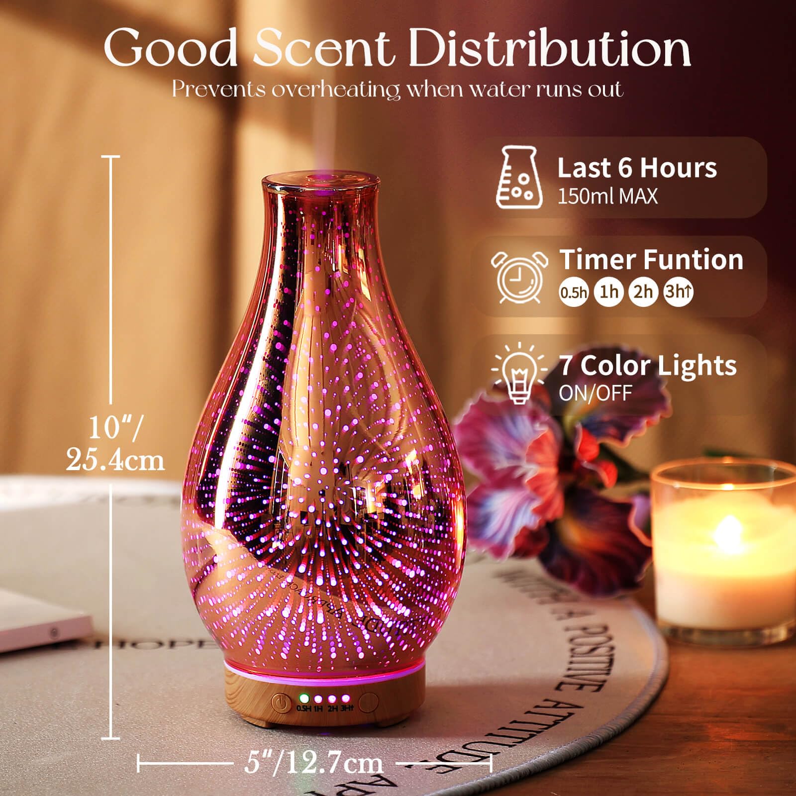 Porseme Essential Oil Diffuser 100ml | 3D Glass Ultrasonic Humidifier