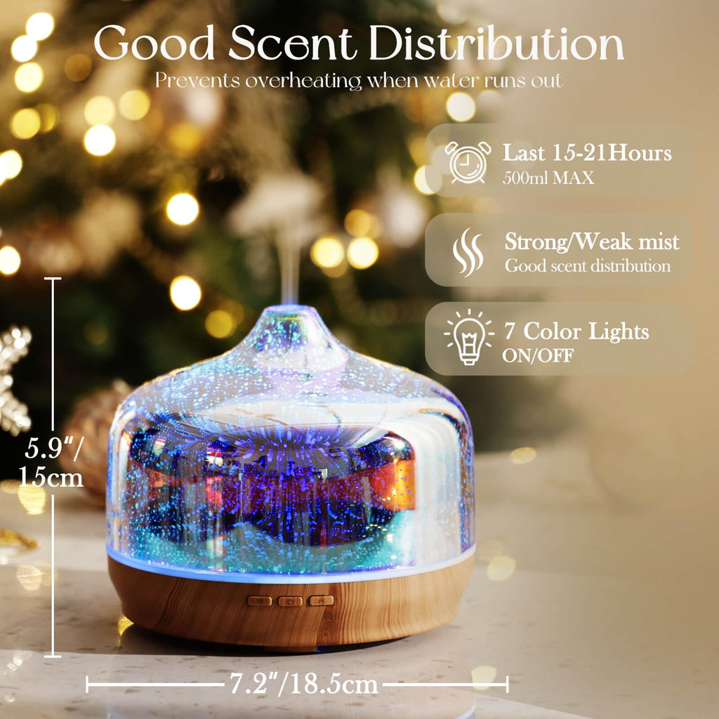Porseme 500ml Essential Oil Diffuser – 3D Glass Ultrasonic Humidifier with Auto Shut-Off