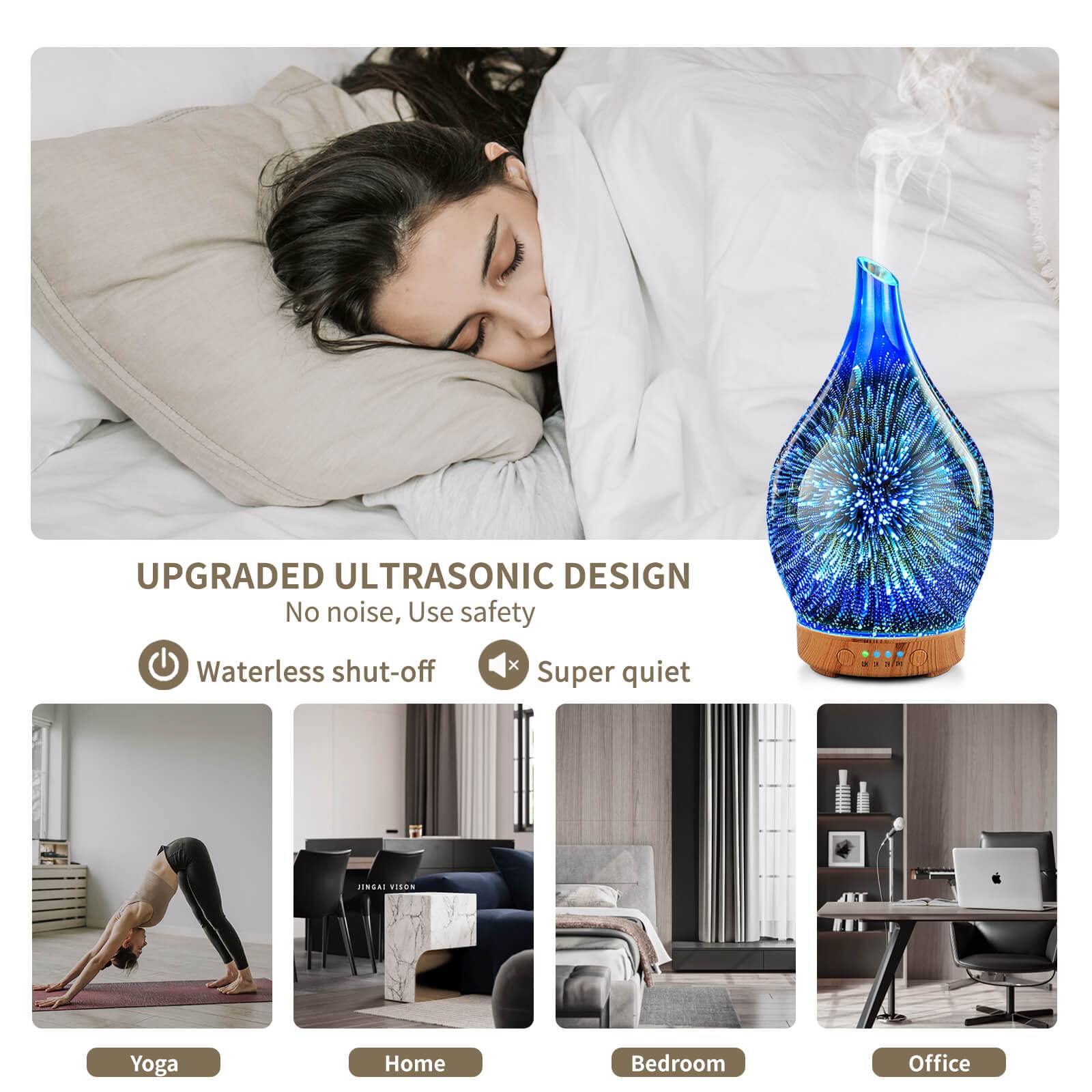 Porseme 100ml 3D Glass Essential Oil Diffuser – Ultrasonic Humidifier with Auto Shut-Off, 4H Timer, BPA-Free | Home Spa Yoga