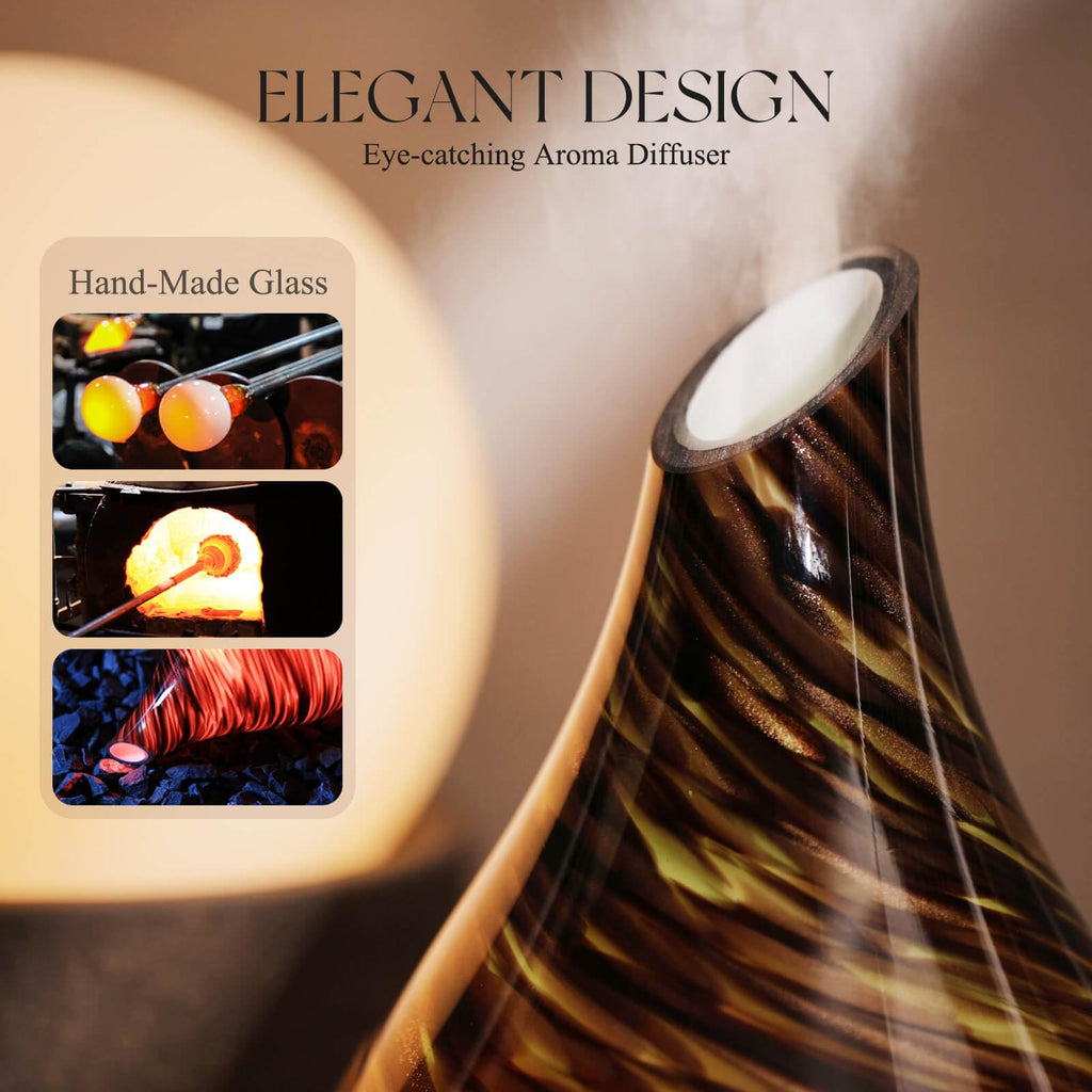 Porseme 280ml Glass Diffuser - Dark Golden, Color-Changing, 7h Auto-Off