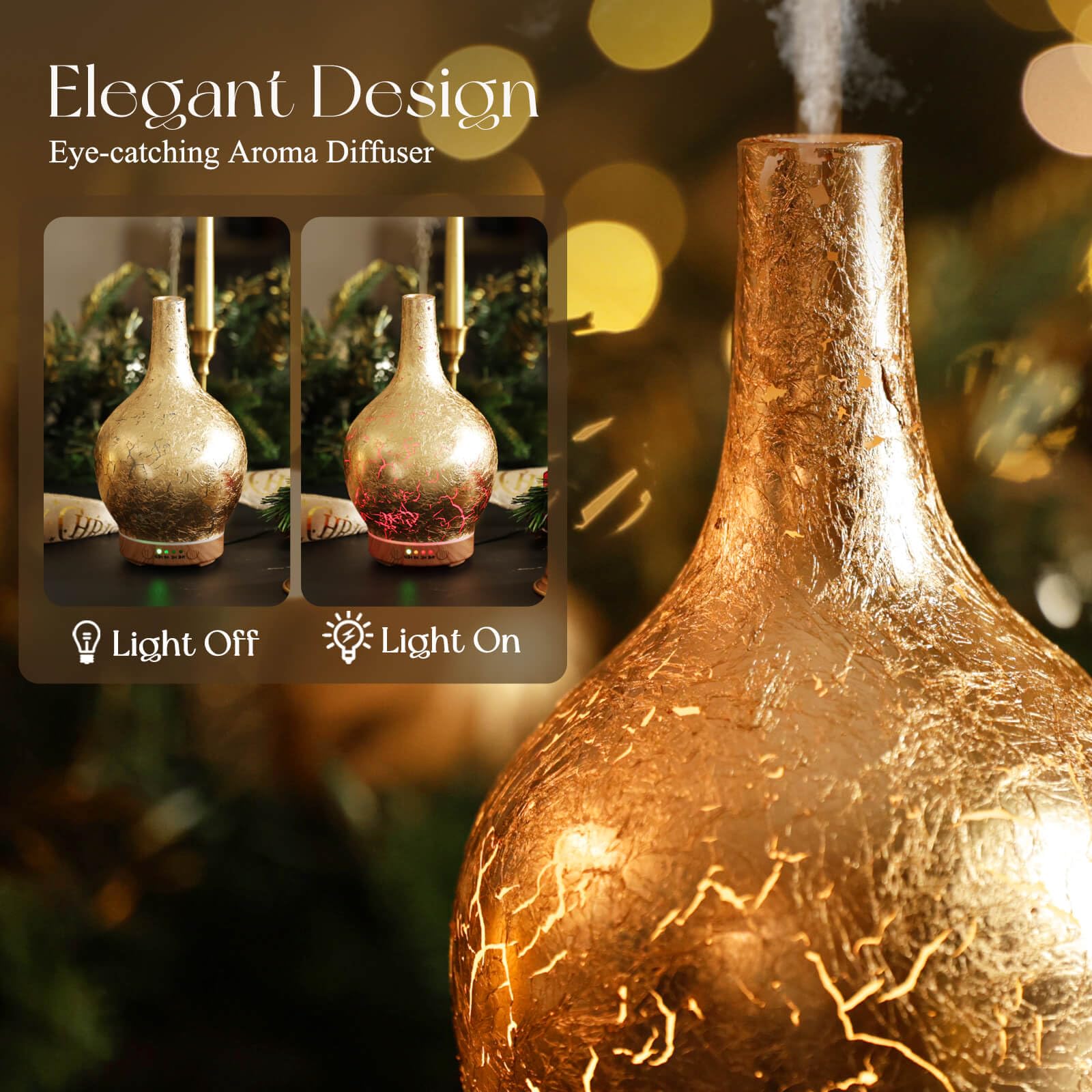 Porseme Gold Plated 150ml Essential Oil Diffuser | Ultrasonic Humidifier, Auto Shut-Off