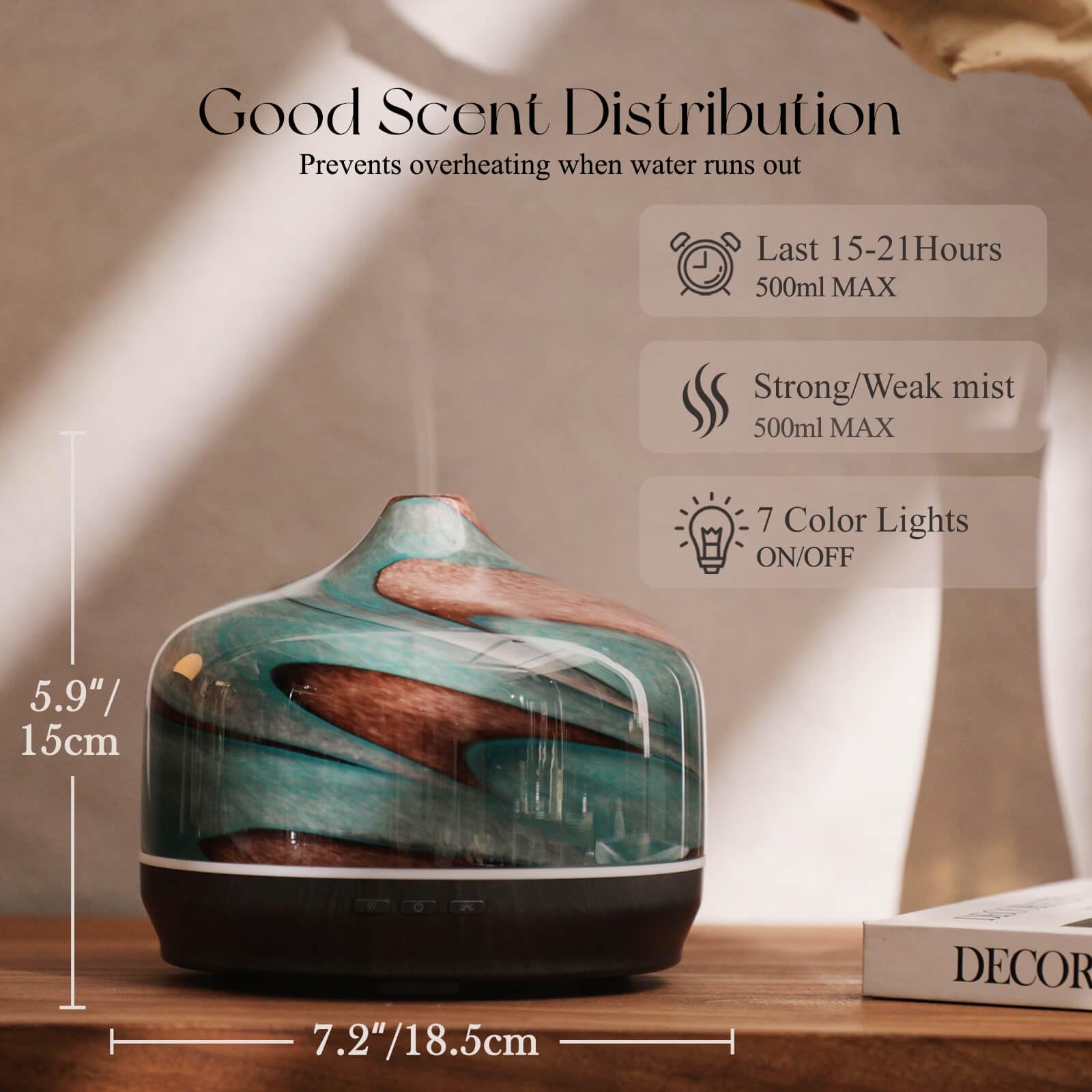 Porseme 500ml Glass Essential Oil Diffuser - Teal Green