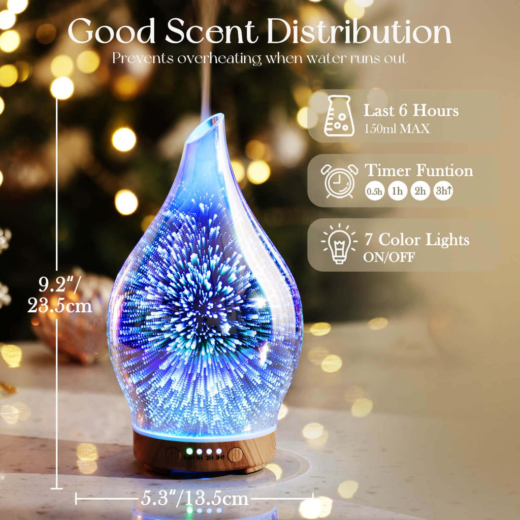Porseme 150ml Oil Diffuser – 3D Glass Ultrasonic Humidifier | Auto Shut-Off