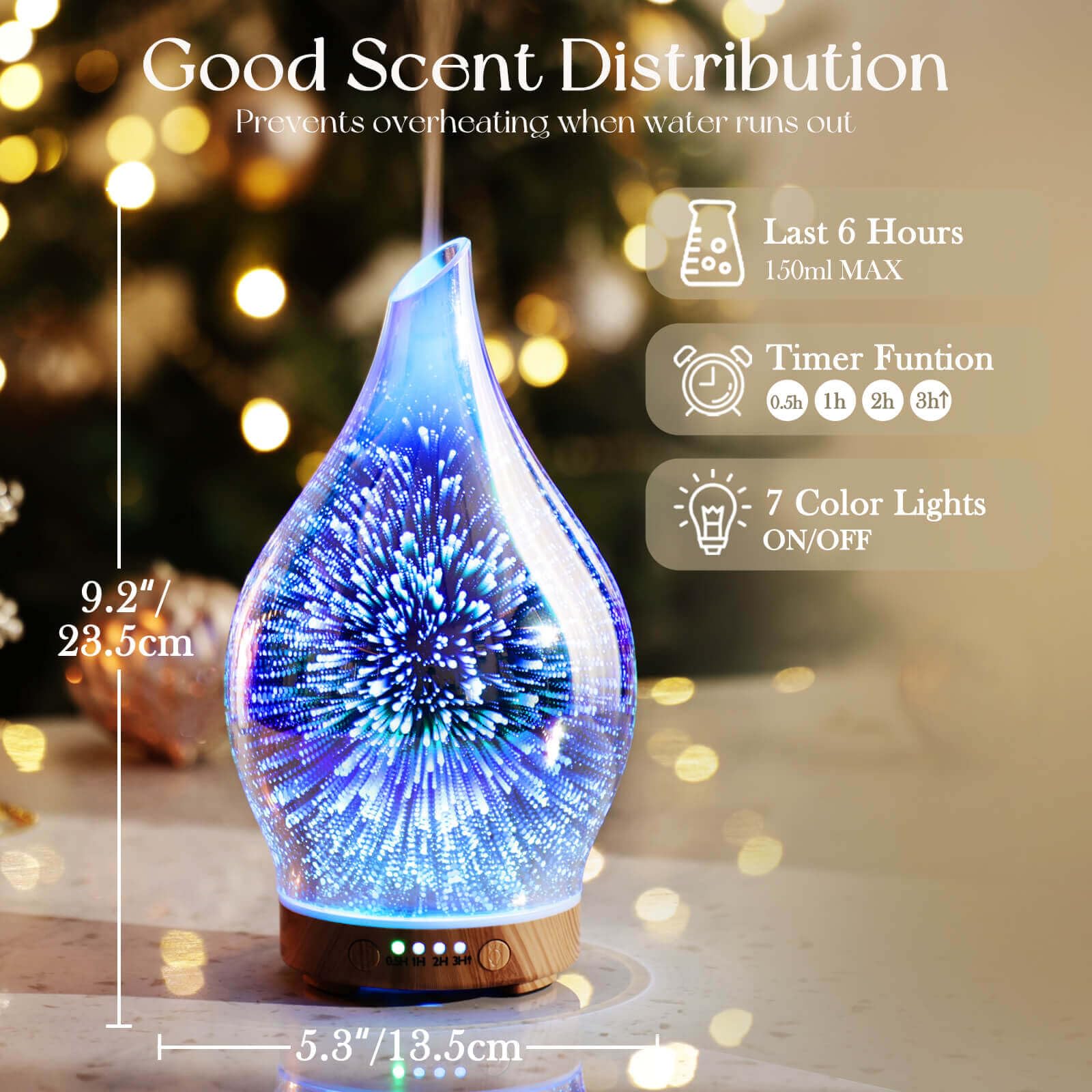 Porseme 150ml Oil Diffuser – 3D Glass Ultrasonic Humidifier | Auto Shut-Off