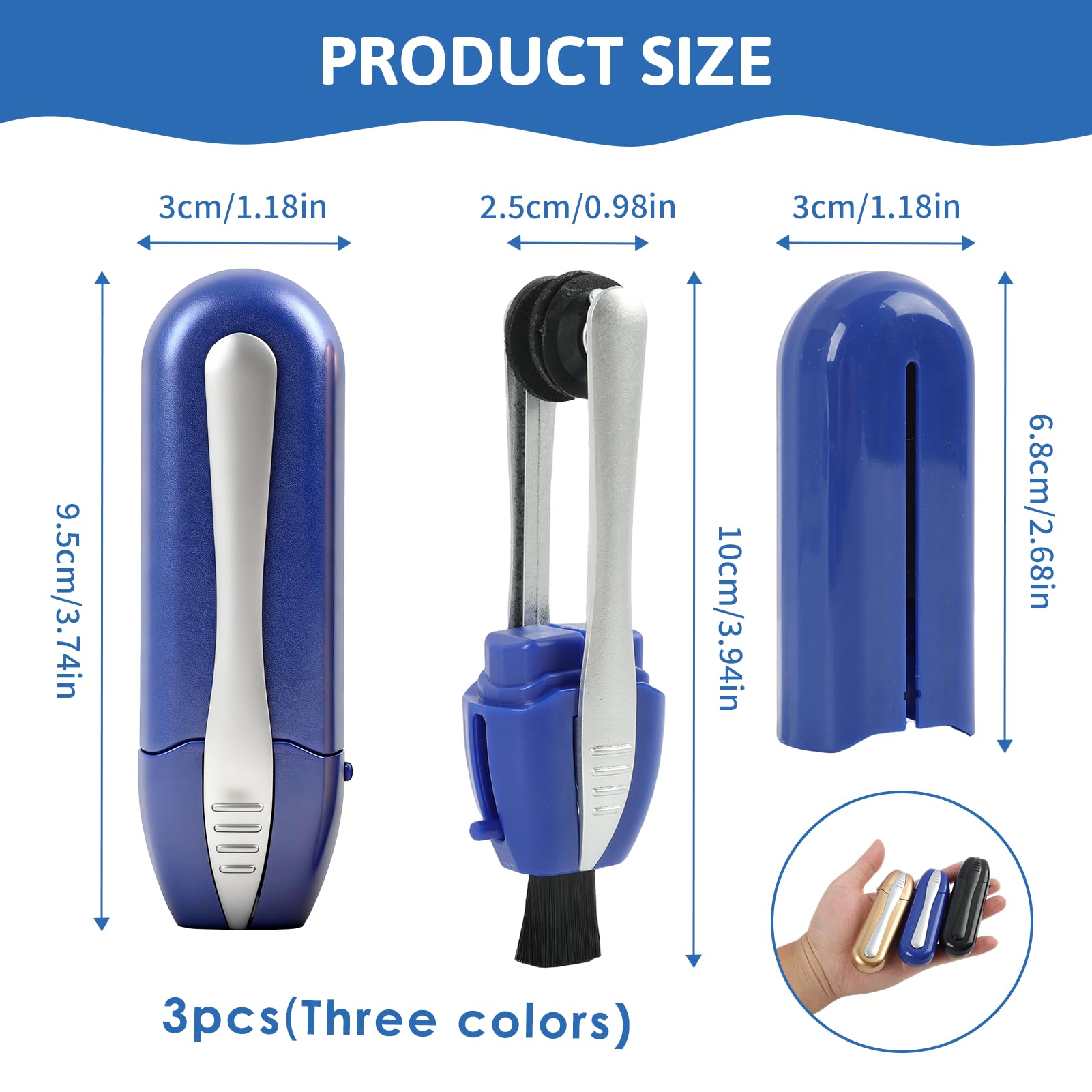 3-Pcs Portable Microfiber Eyeglass Cleaner – Compact Lens Cleaner with Carbon Microfiber Technology (Black, Blue & Gold)