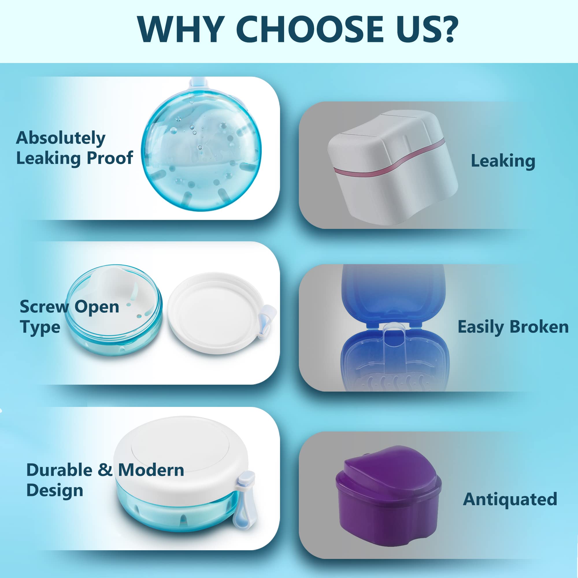 Leak-Proof Denture Case with Brush – Travel Retainer Box Set with Mirror