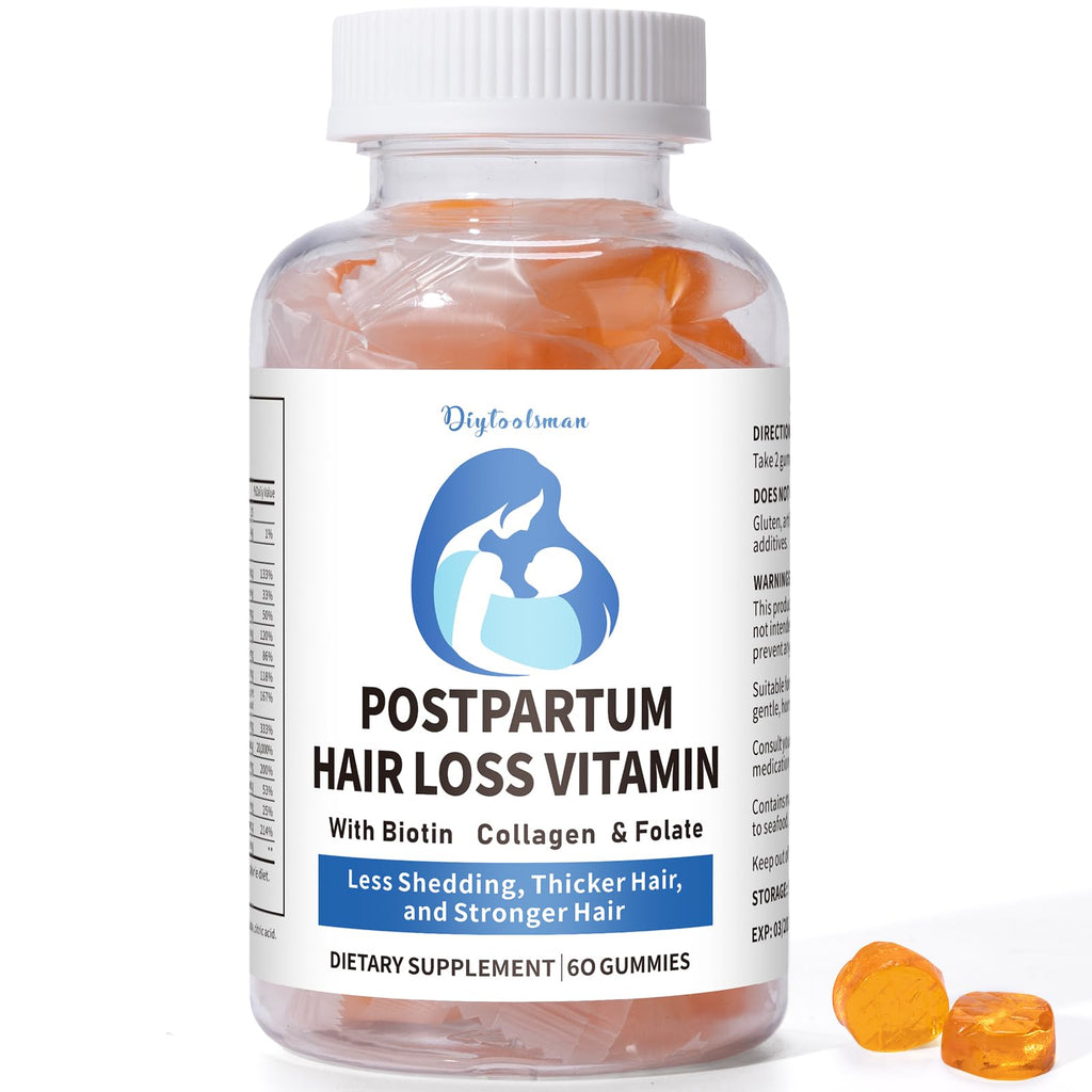 Postpartum Hair Loss Vitamin Gummies – Vegan Biotin, Collagen & Folate (60 Gummies)