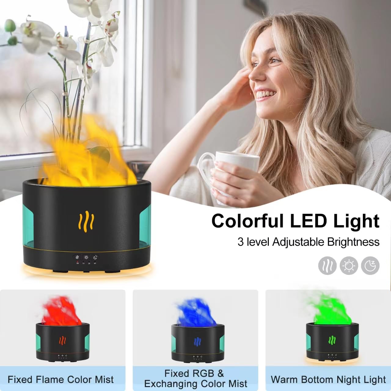 POSVIU 450ml Oil Diffuser with Bluetooth Speaker – Flame Humidifier for Home