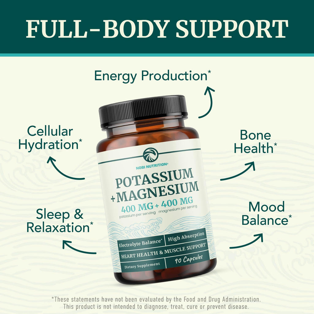 Potassium Magnesium Supplement - 400 mg Potassium & 400 mg Magnesium | 90 Ct