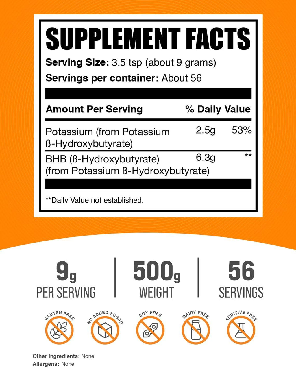 BulkSupplements Potassium BHB Powder – 9g Serving, 500g (1.1 lb) | Vegan & Gluten Free