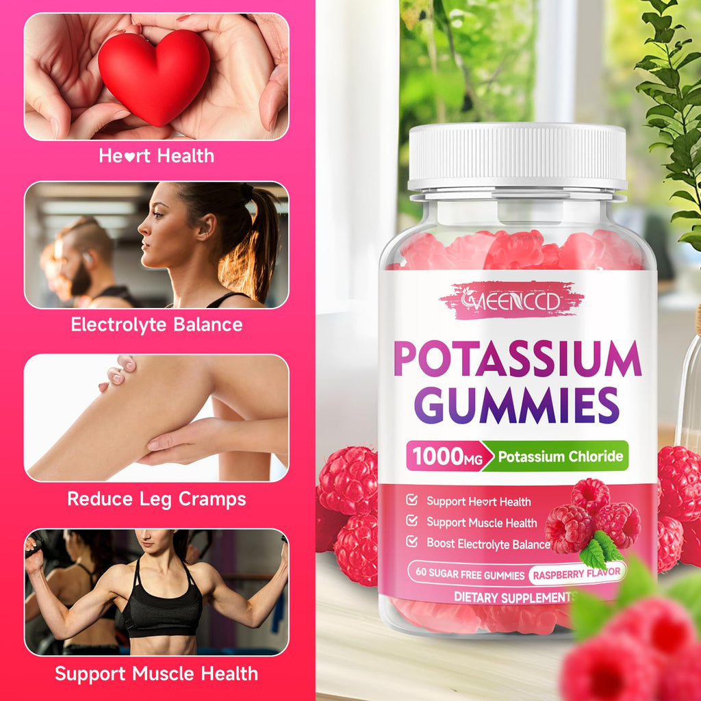 2 Pack Potassium Gummies 1000mg – Sugar-Free Raspberry (120 Count)