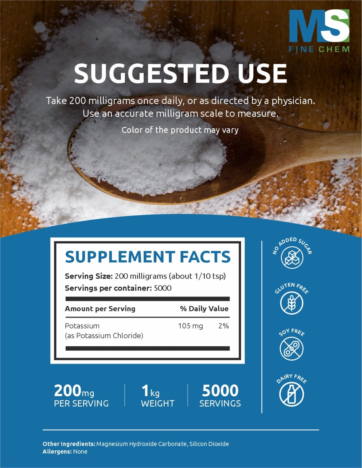 Potassium Chloride Powder 1 KG | Salt Substitute & Hydration Electrolyte Supplement