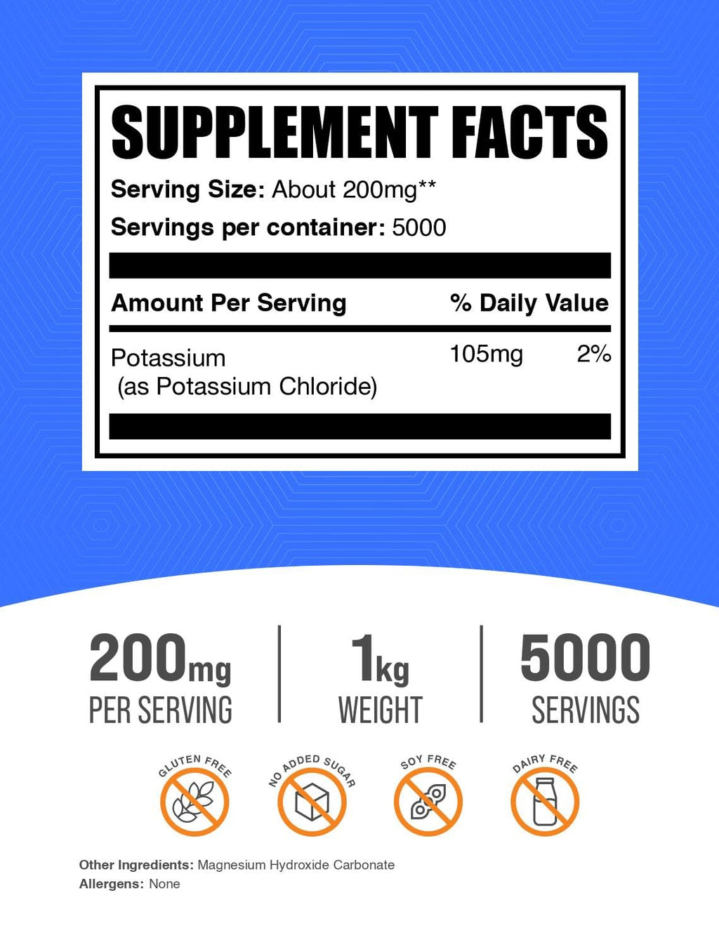 Potassium Chloride Powder - Salt Substitute (Gluten Free) 1kg | BulkSupplements