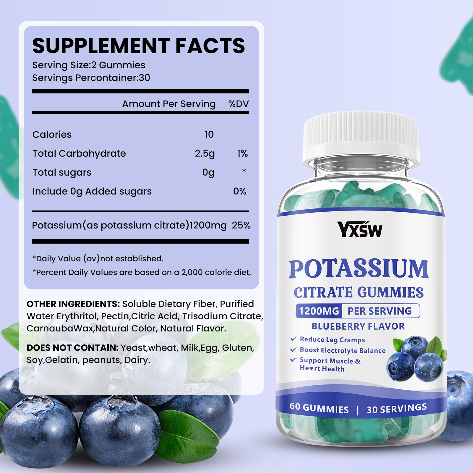 Potassium Citrate Gummies 1200mg – Sugar Free Blueberry 60 Count