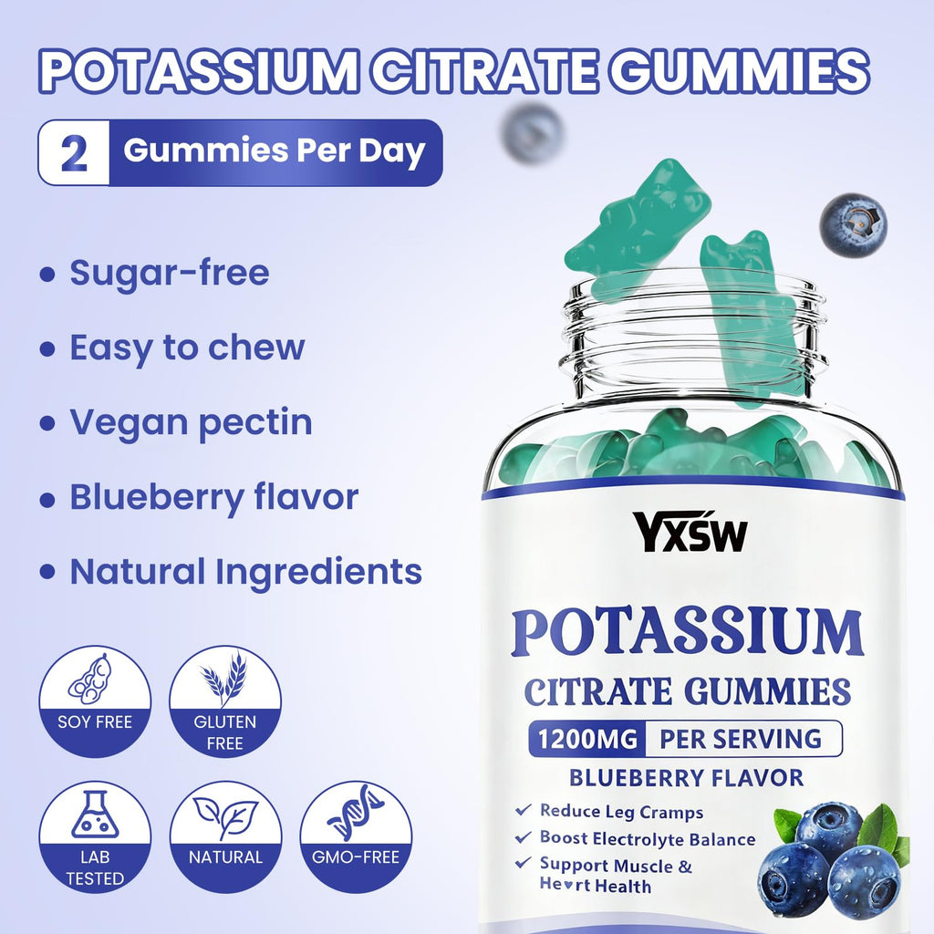 Potassium Citrate Gummies 1200mg – Sugar Free Blueberry 60 Count