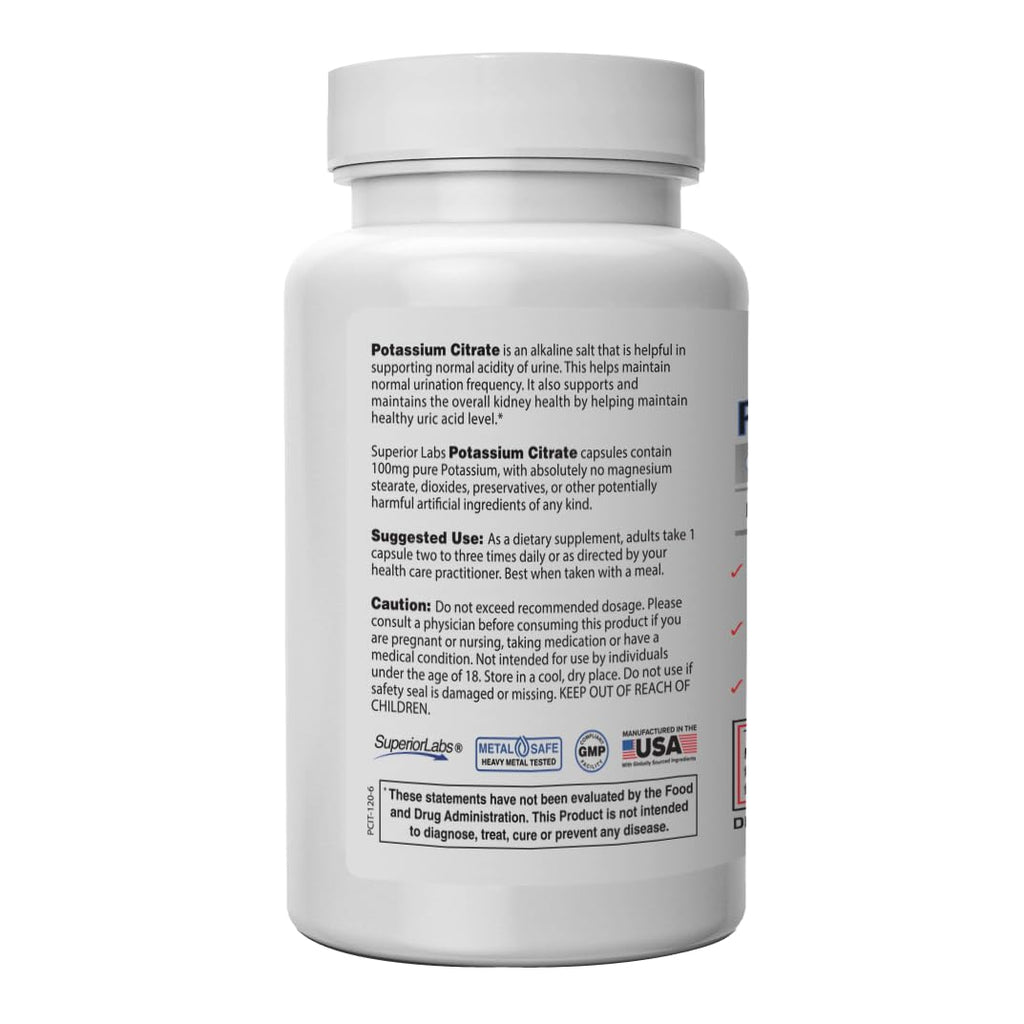 Superior Labs Potassium Citrate 100 mg Pure Non-GMO Electrolyte Mineral
