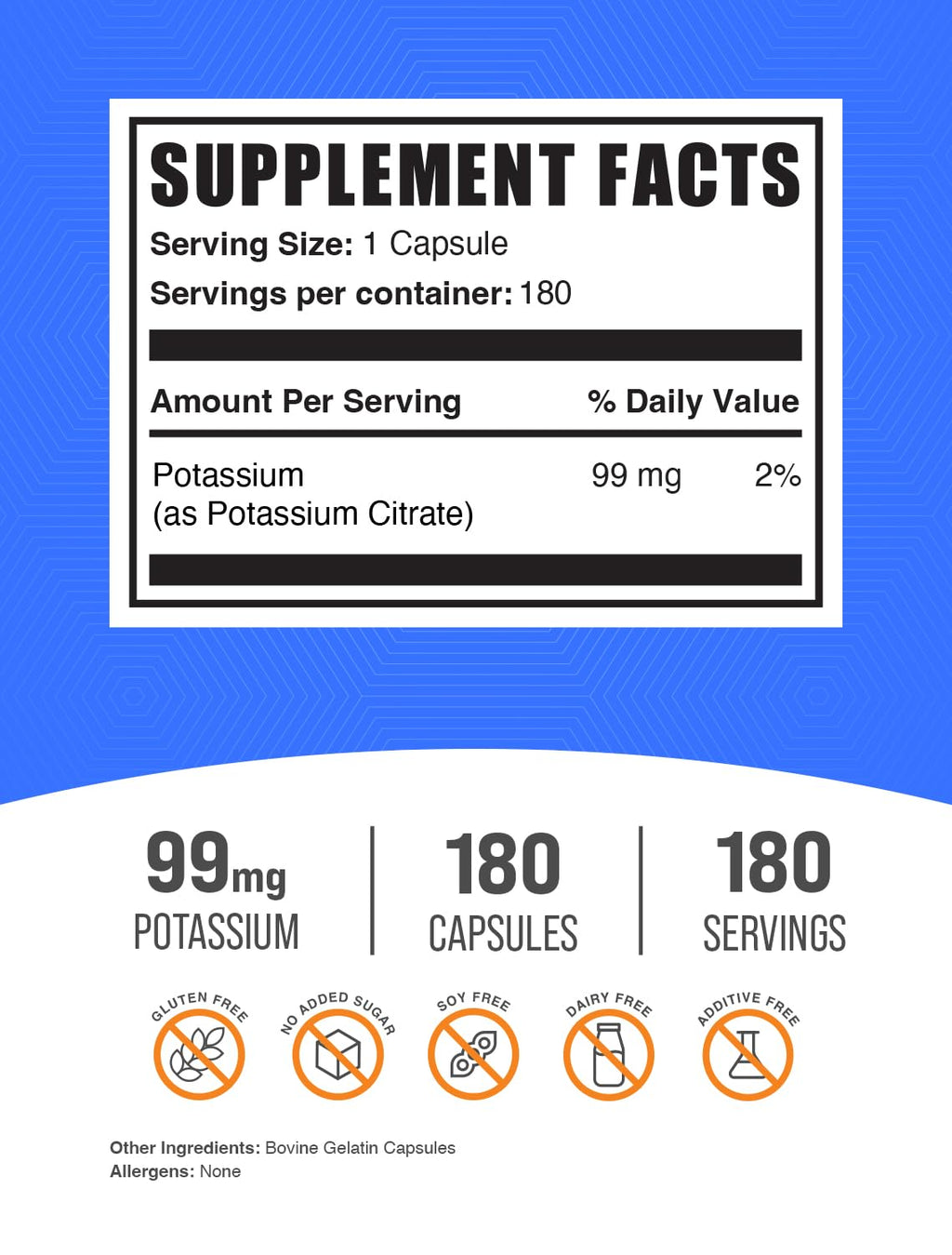 Potassium Citrate Capsules 99mg - 180 Count | BulkSupplements.com