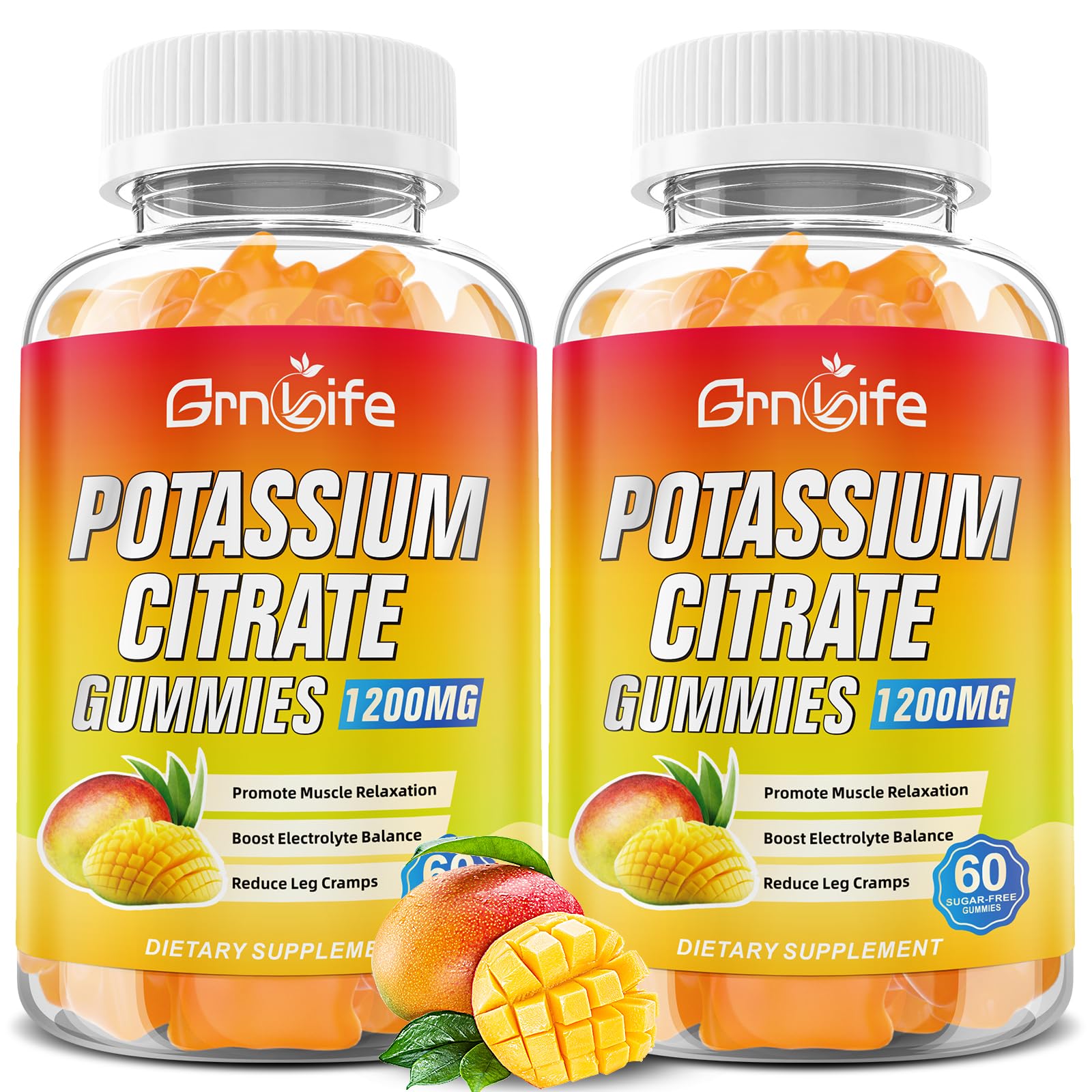 Potassium Citrate Gummies - 1200mg Potassium per Serving | Vegan Mango Flavor Gummies for Adults & Kids (120 Count)