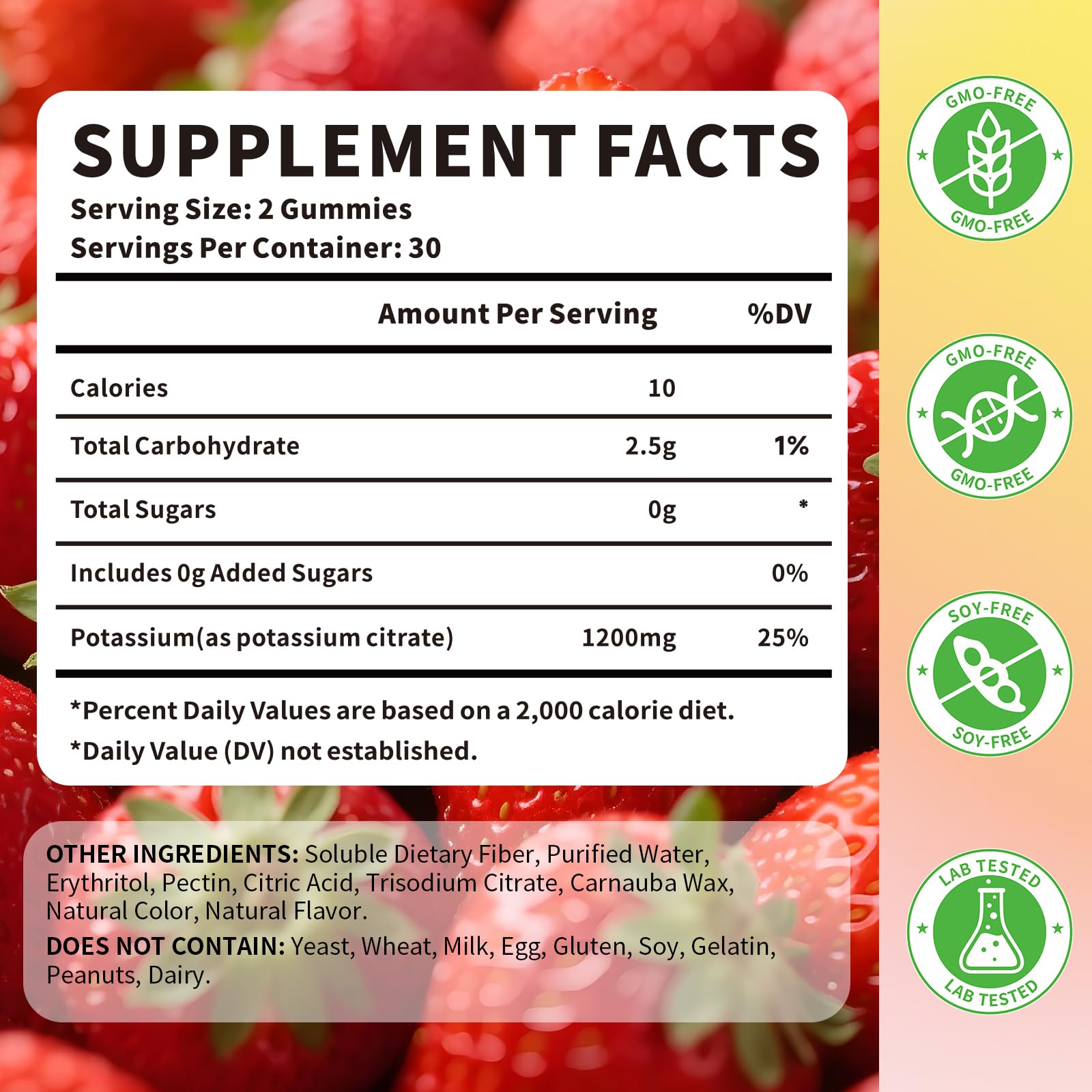 Potassium Citrate Gummies 1200mg – Sugar Free Strawberry, 60 Count | Leg Cramps & Muscle Health