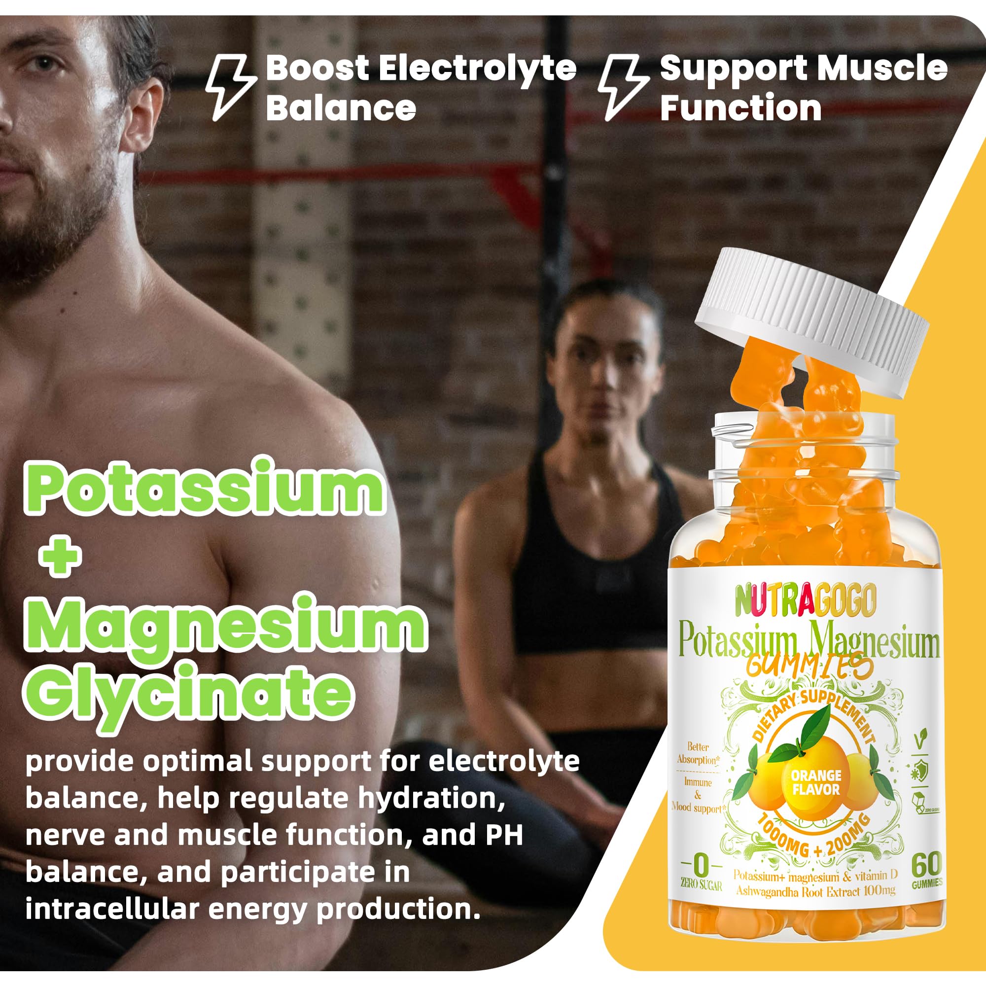 Potassium Magnesium Gummies with Ashwagandha – Sugar-Free, 120 Gummies | Magnesium Glycinate, D3, B6