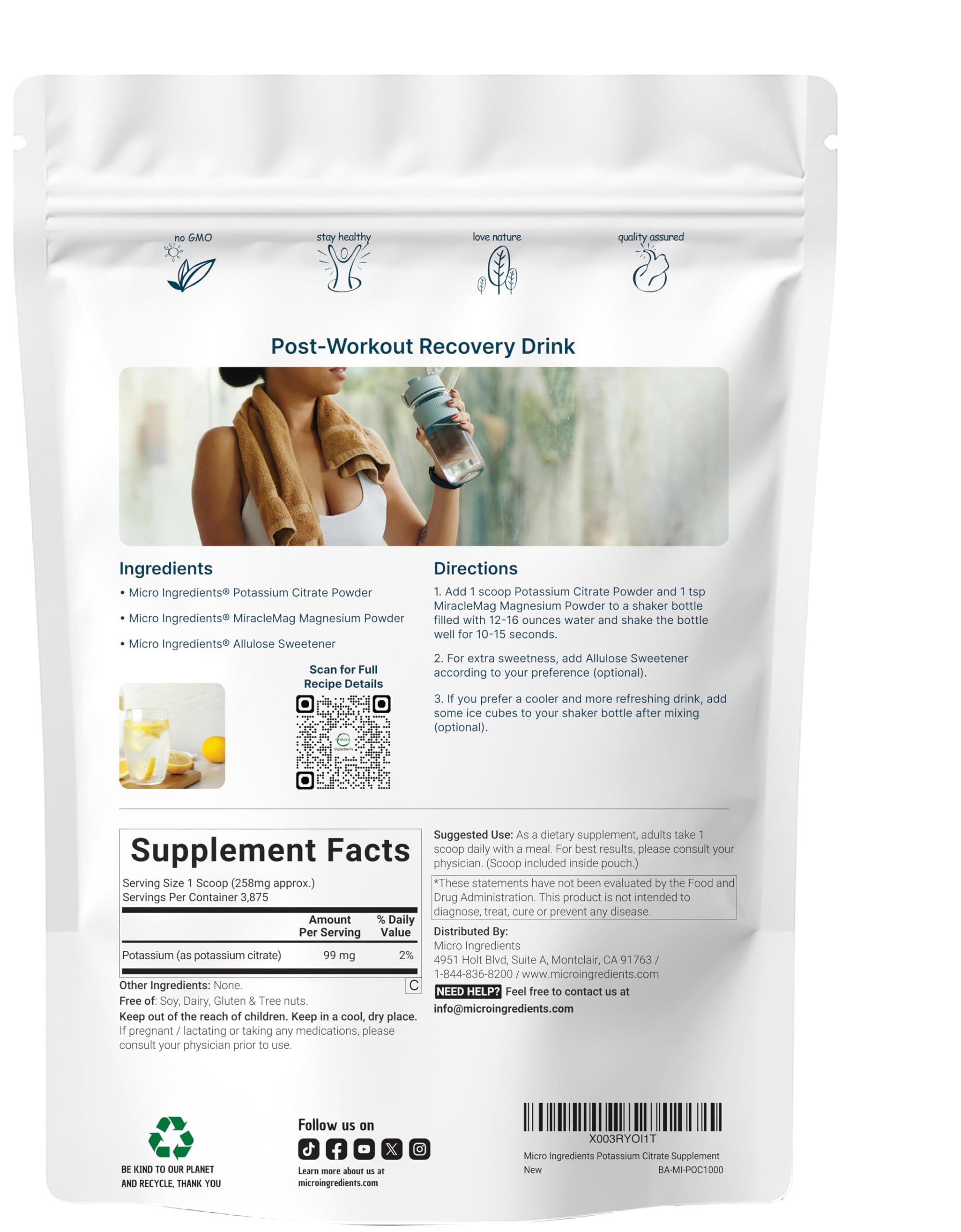 US Origin Potassium Citrate Powder 1 kg | Hydration Electrolyte Supplement