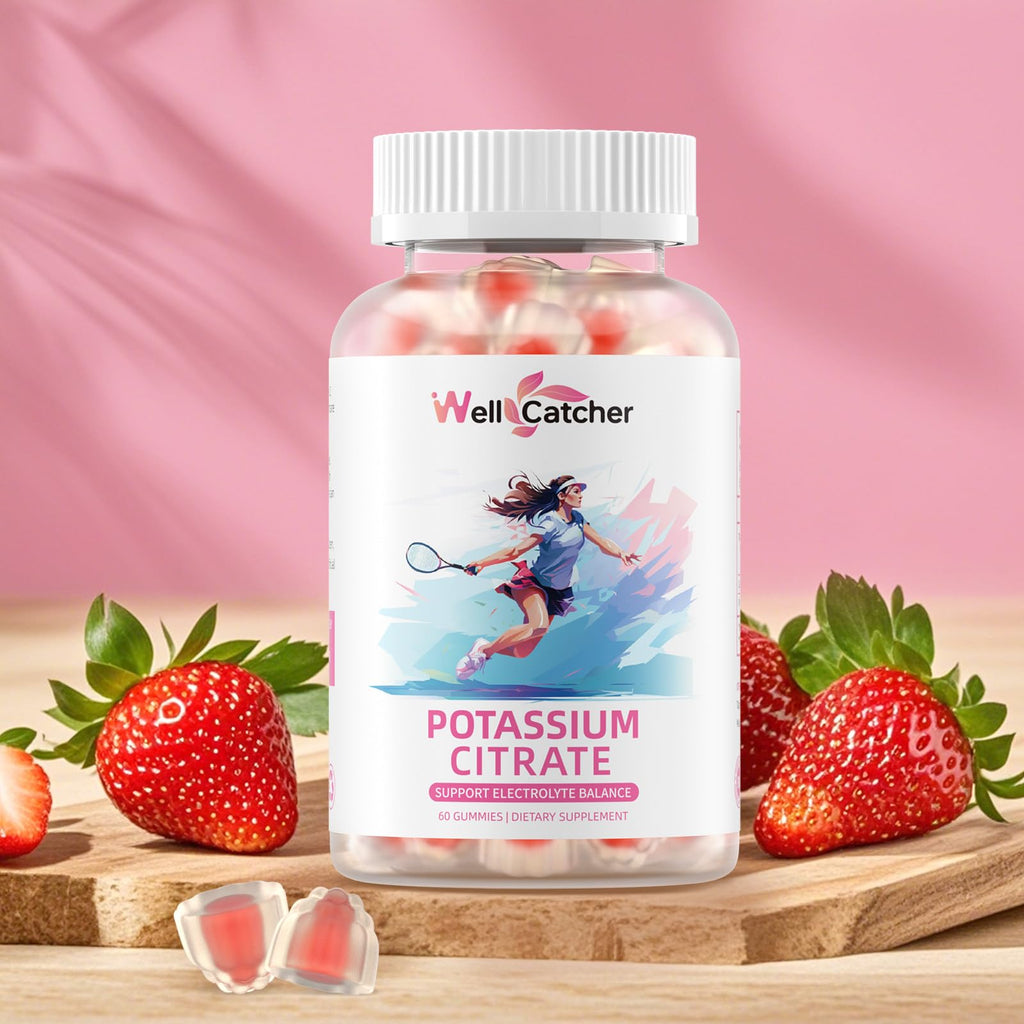Potassium Gummies Supplement for Adults & Kids - High Potassium Citrate, Sugar Free, Vegan, Non-GMO, Organic Strawberry Flavor (60 Counts)