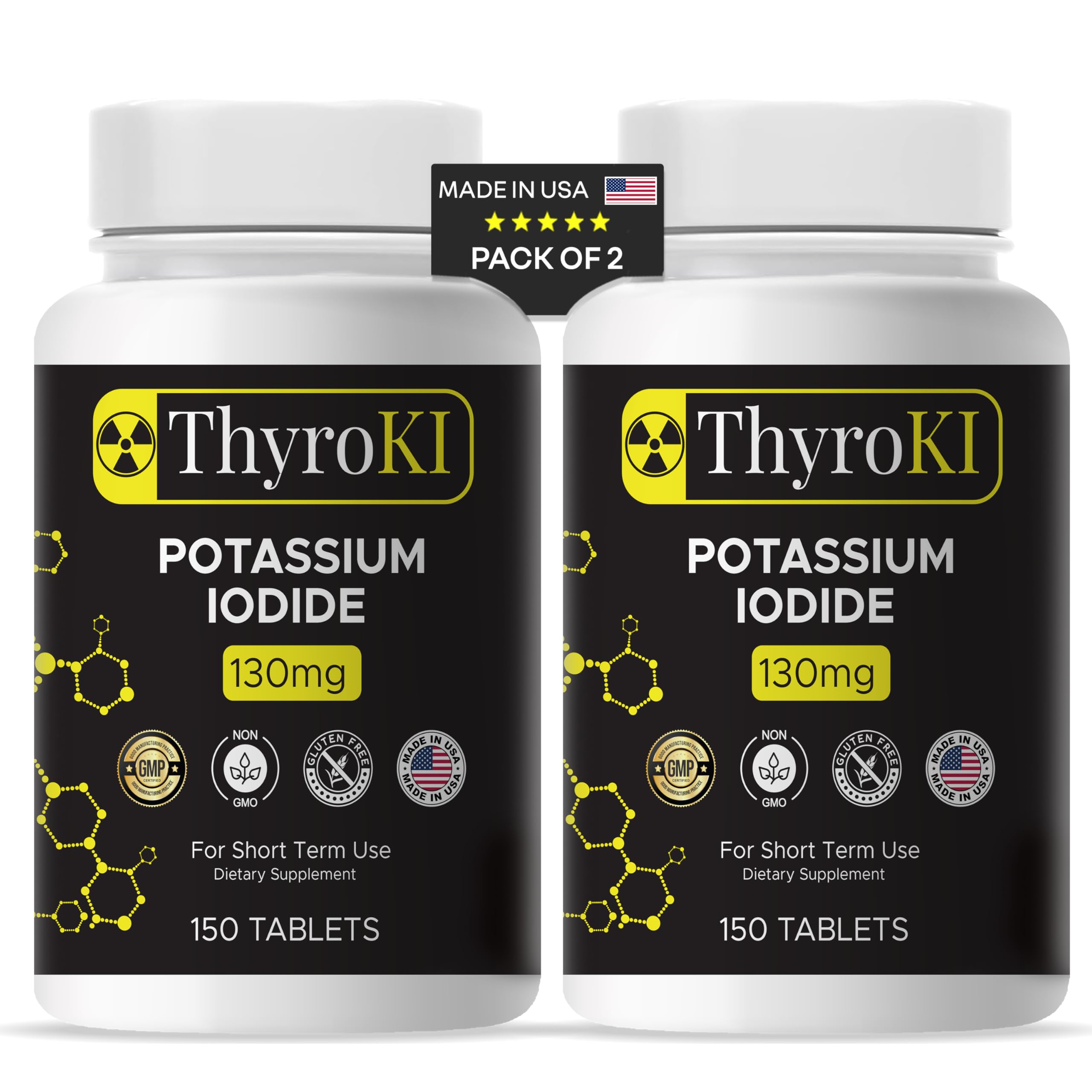 Potassium Iodide 130 mg Tablets – Thyroid & Respiratory Support – Made in USA | 300 Tablets (Pack of 2)