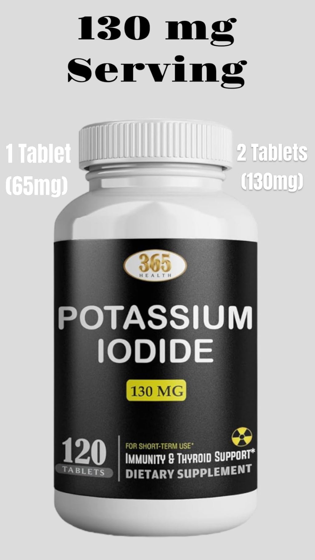 Potassium Iodide 130 mg KI Tablets – 120 Count – USA Made Potassium Iodine Pills