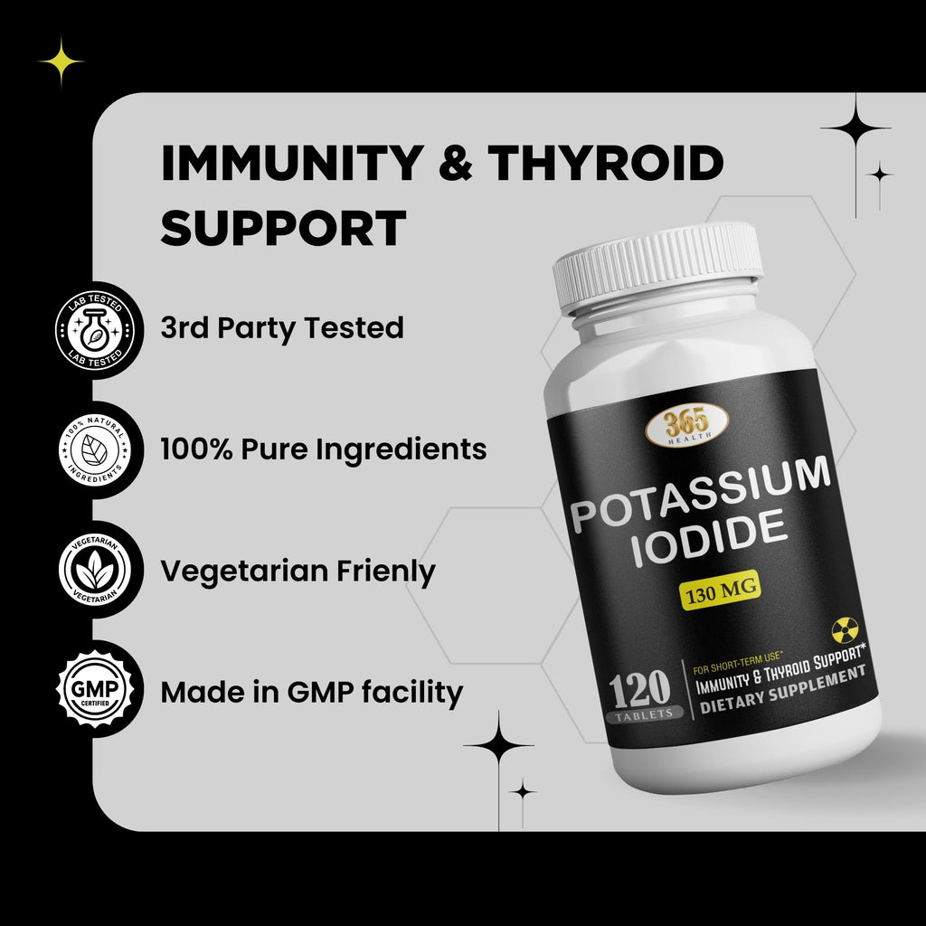 Potassium Iodide 130 mg KI Tablets – 120 Count – USA Made Potassium Iodine Pills