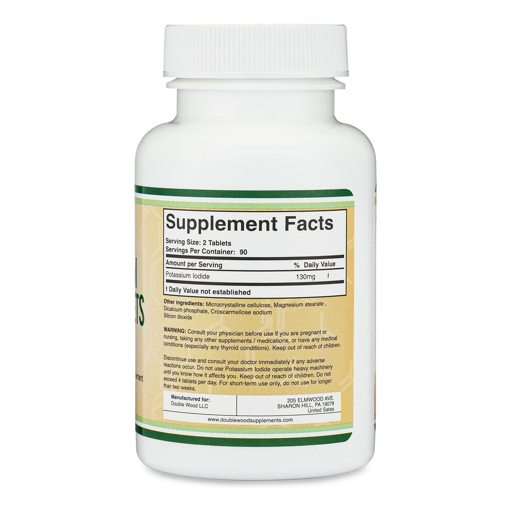 Potassium Iodide 130mg Tablets | 180 Count, 3-Month Emergency Supply | Double Wood (Pack of 2)