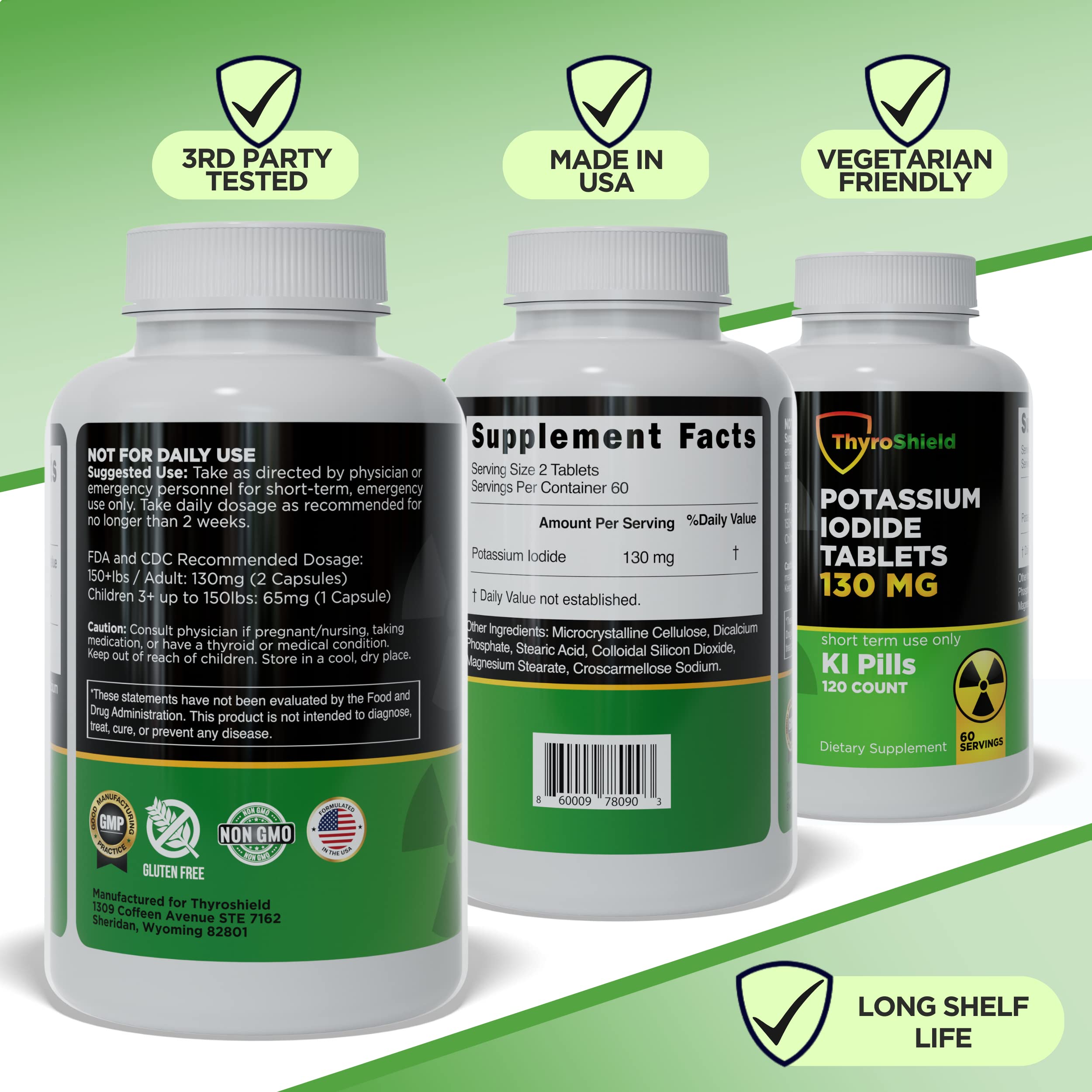 Potassium Iodide Tablets 130 mg | 120ct Iodine Tablets for Radiation Exposure - Potassium Iodine Pills - YODO Naciente - KI Pills - Made in USA - ThyroShield