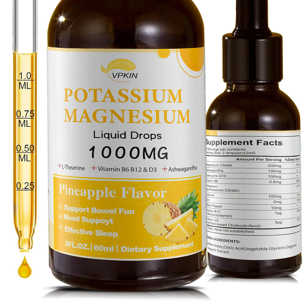 Potassium Magnesium Citrate Liquid Drops – Pineapple Flavor, 2 fl oz, 1000mg Mg