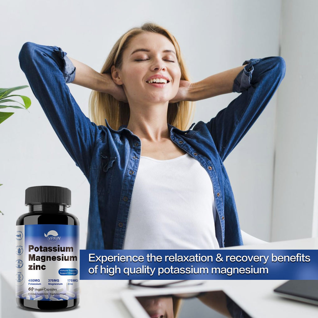 Potassium Magnesium 1000mg Supplement | Leg Cramps Relief | High Absorption | Vegan (60 Capsules)