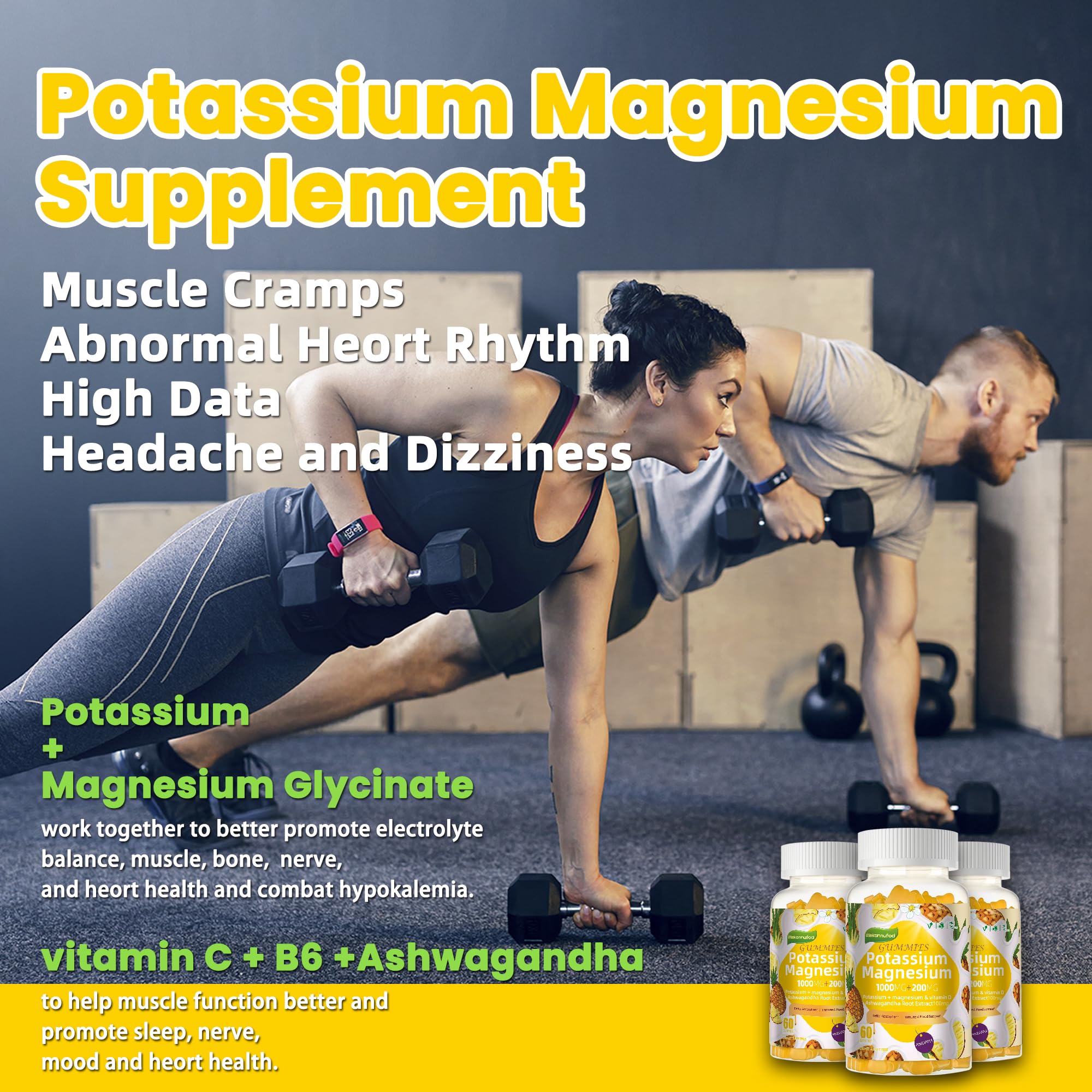 Potassium Magnesium Gummies – Magnesium Glycinate, D3, B6 (60 Gummies)