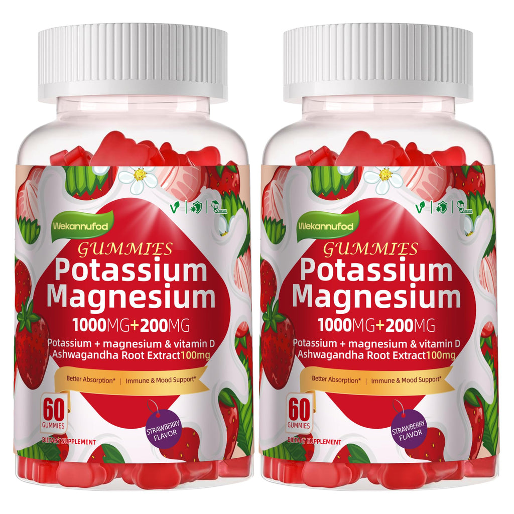 Potassium Magnesium Gummies with Magnesium Glycinate, B6, D3 - 120 Strawberry Gummies