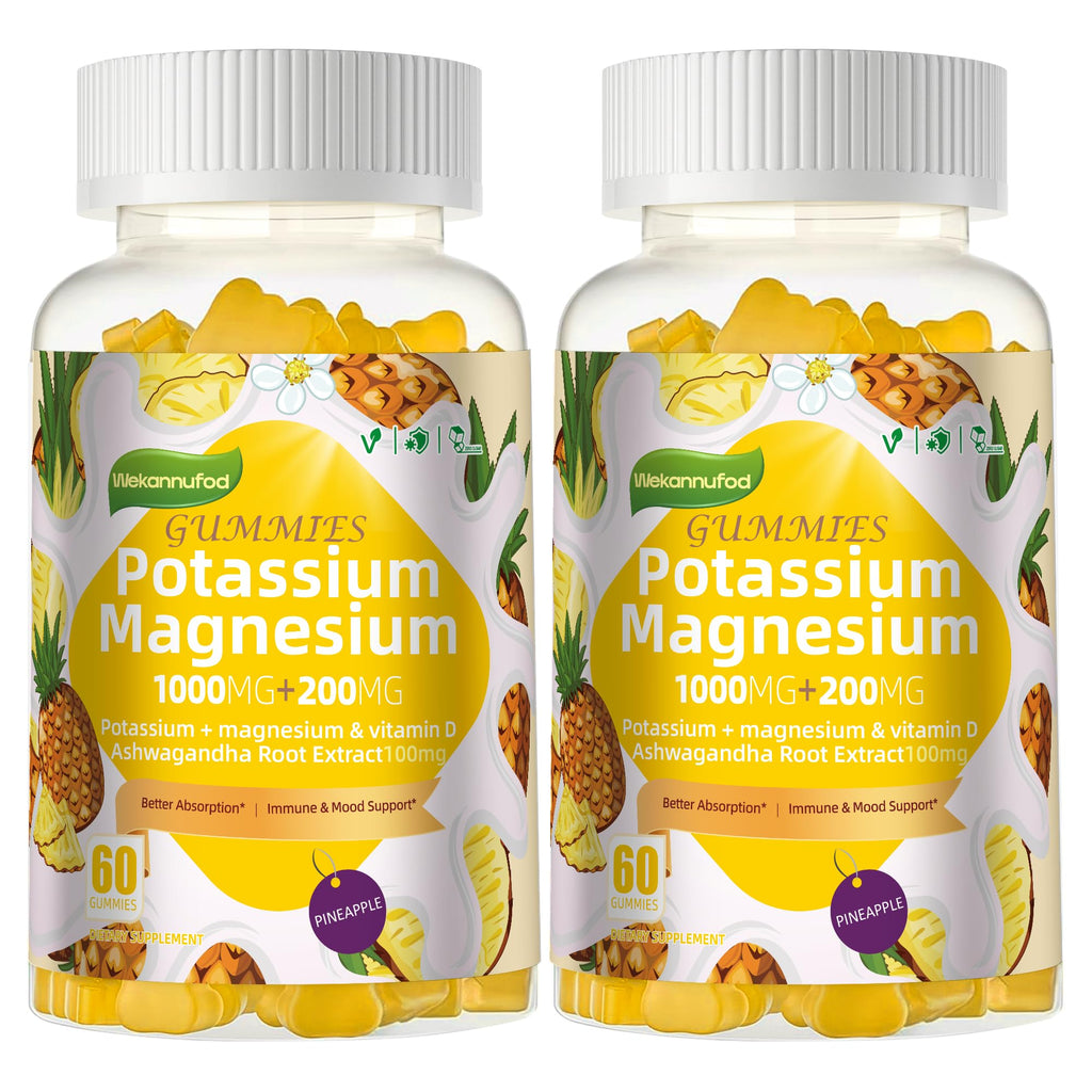 Potassium Magnesium Gummies – High Absorption Magnesium Glycinate, B6, D3 | Sugar-Free 120 Gummies