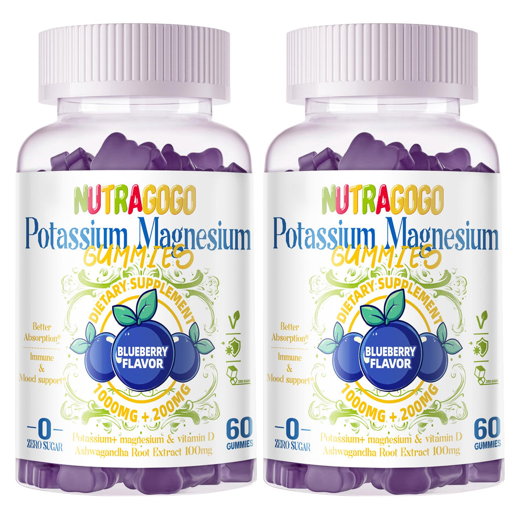 Potassium Magnesium Gummies with Ashwagandha | High-Absorption Mg Glycinate | 120 Sugar-Free Gummies